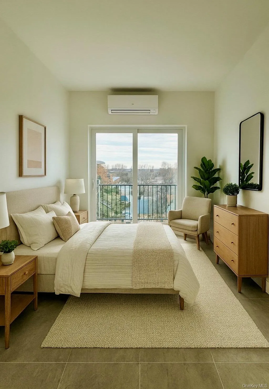 Bedroom featuring a wall mounted AC and access to outside Bedroom featuring a wall mounted AC and access to outside