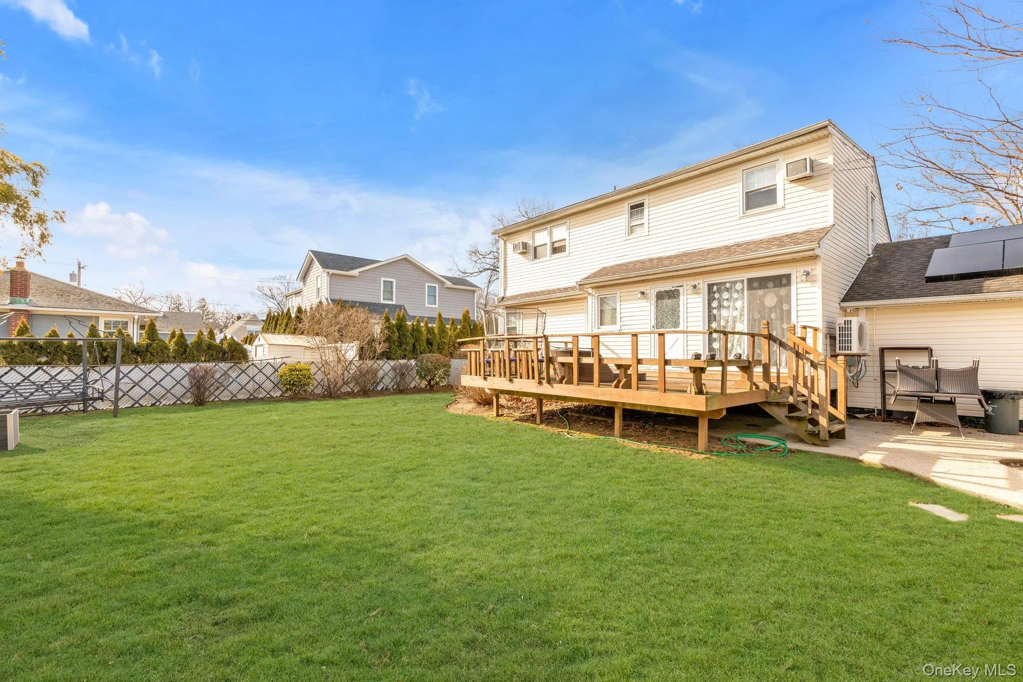 Back of house with a fenced backyard and a deck Back of house with a fenced backyard and a deck
