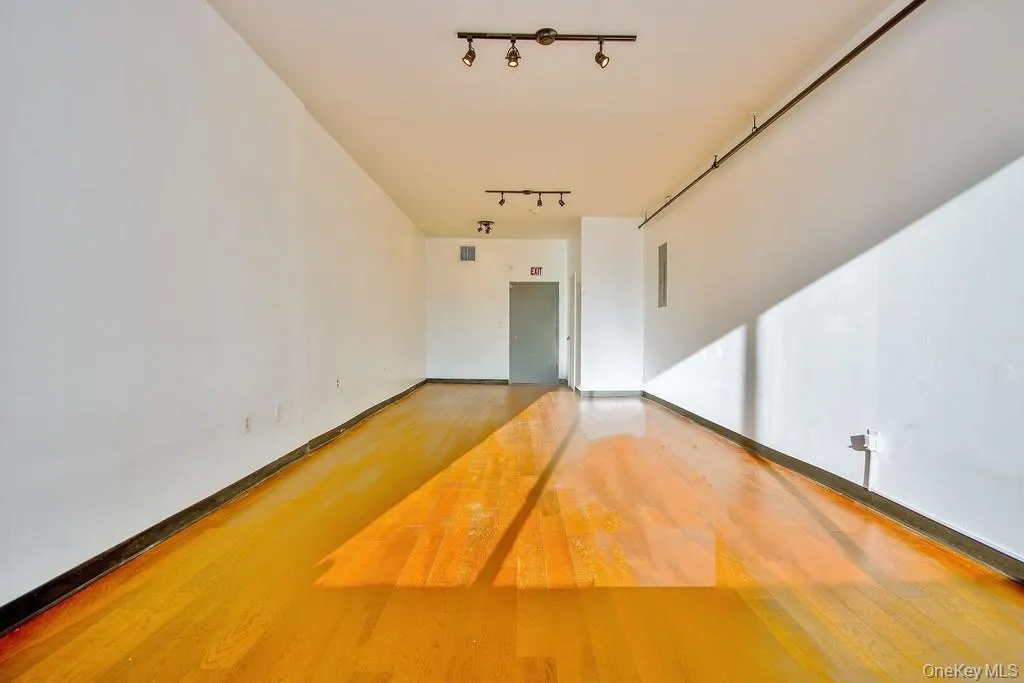 Spare room featuring light wood-style floors and track lighting Spare room featuring light wood-style floors and track lighting