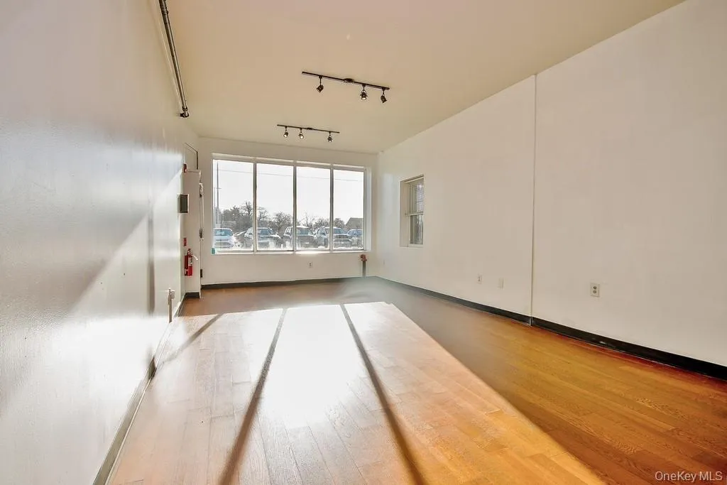 Spare room featuring rail lighting and light wood-style floors Spare room featuring rail lighting and light wood-style floors
