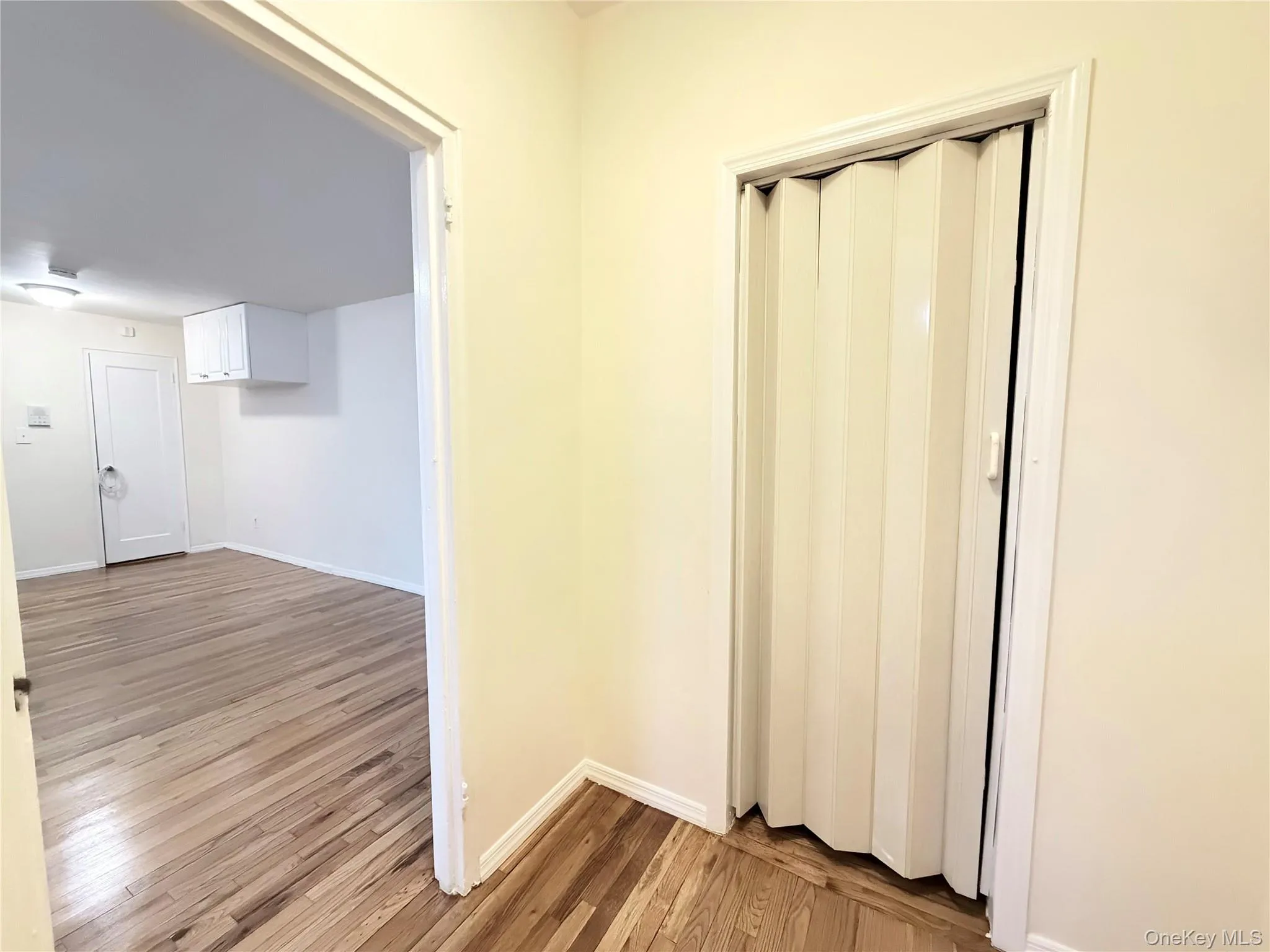 Hall with light wood finished floors and baseboards Hall with light wood finished floors and baseboards