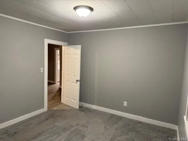Empty room with carpet and crown molding Empty room with carpet and crown molding