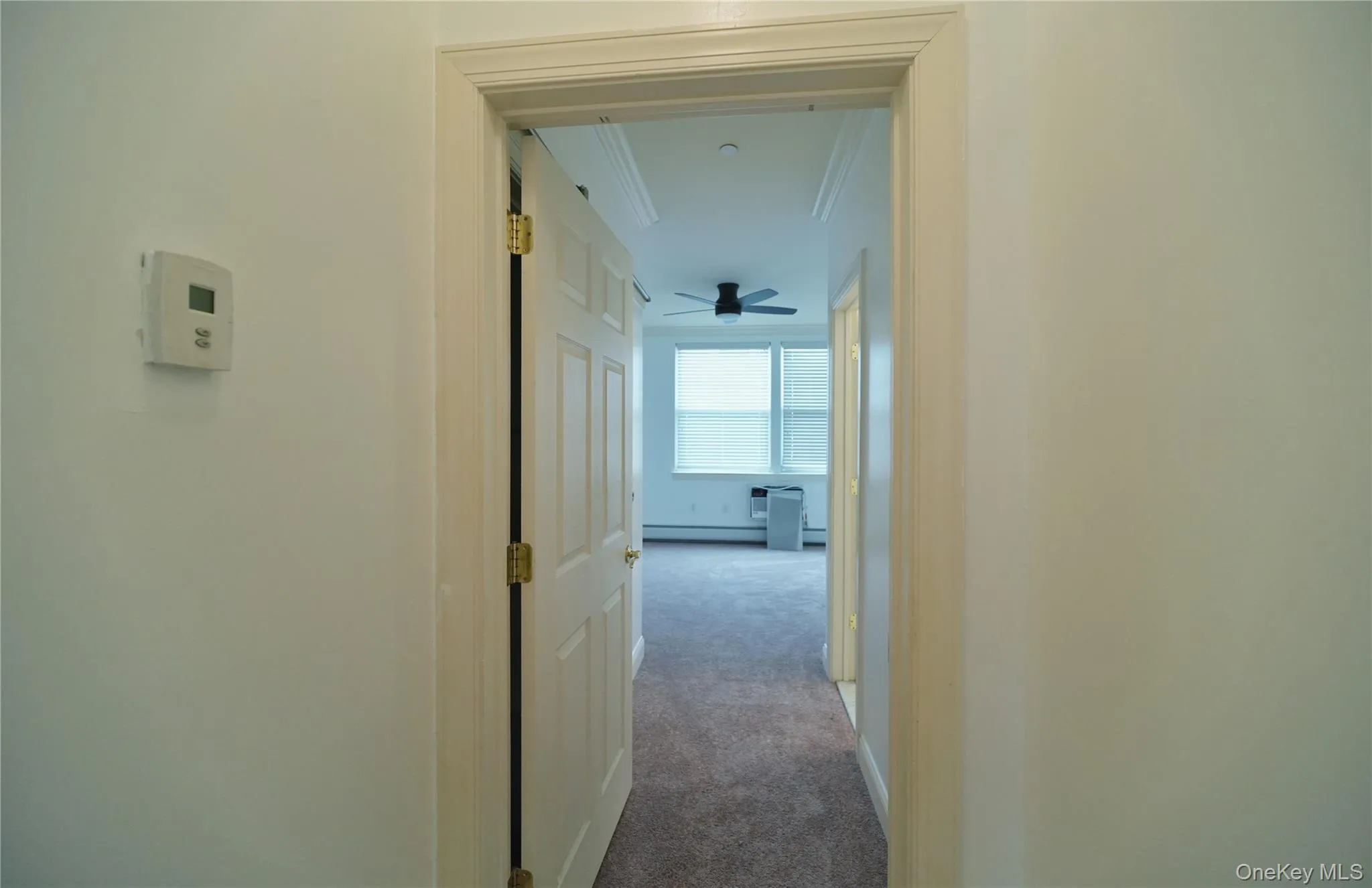 View from hallway, looking into primary bedroom. View from hallway, looking into primary bedroom.