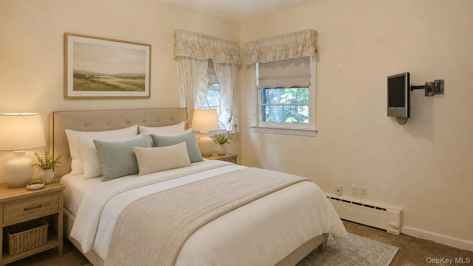 Virtually staged real estate listing photo of a bedroom at 9 Sheep Pasture Lane in Huntington, NY, 117433, shown with neutral bedroom furniture and decor. Virtually staged real estate listing photo of a bedroom at 9 Sheep Pasture Lane in Huntington, NY, 117433, shown with neutral bedroom furniture and decor.