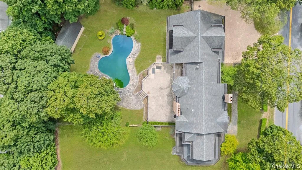 Aerial view of a pool area Aerial view of a pool area