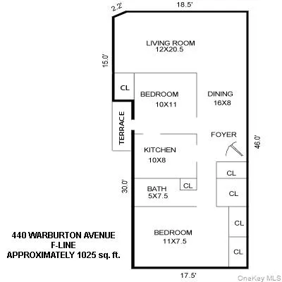 440 Warburton Avenue, Yonkers, NY 10701 - Typical F-Line Floorplan. NOTE: North direction at top of page. 440 Warburton Avenue, Yonkers, NY 10701 - Typical F-Line Floorplan. NOTE: North direction at top of page.