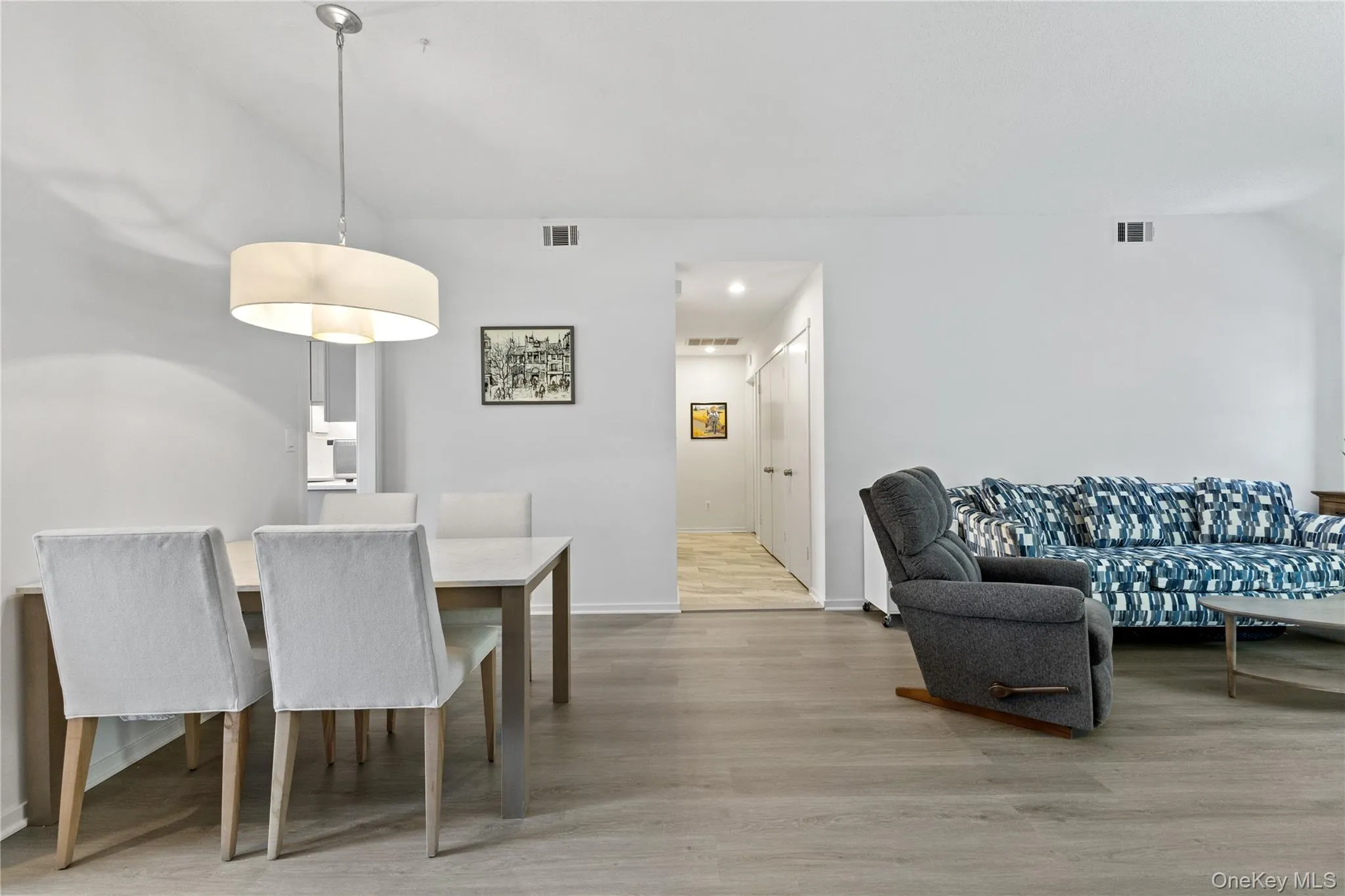 View towards the hallway with a porcelain tile floor. View towards the hallway with a porcelain tile floor.