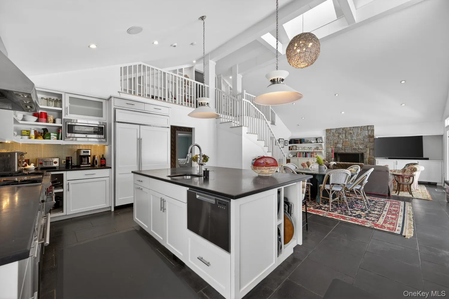 Spacious kitchen with wood burning fireplace Spacious kitchen with wood burning fireplace