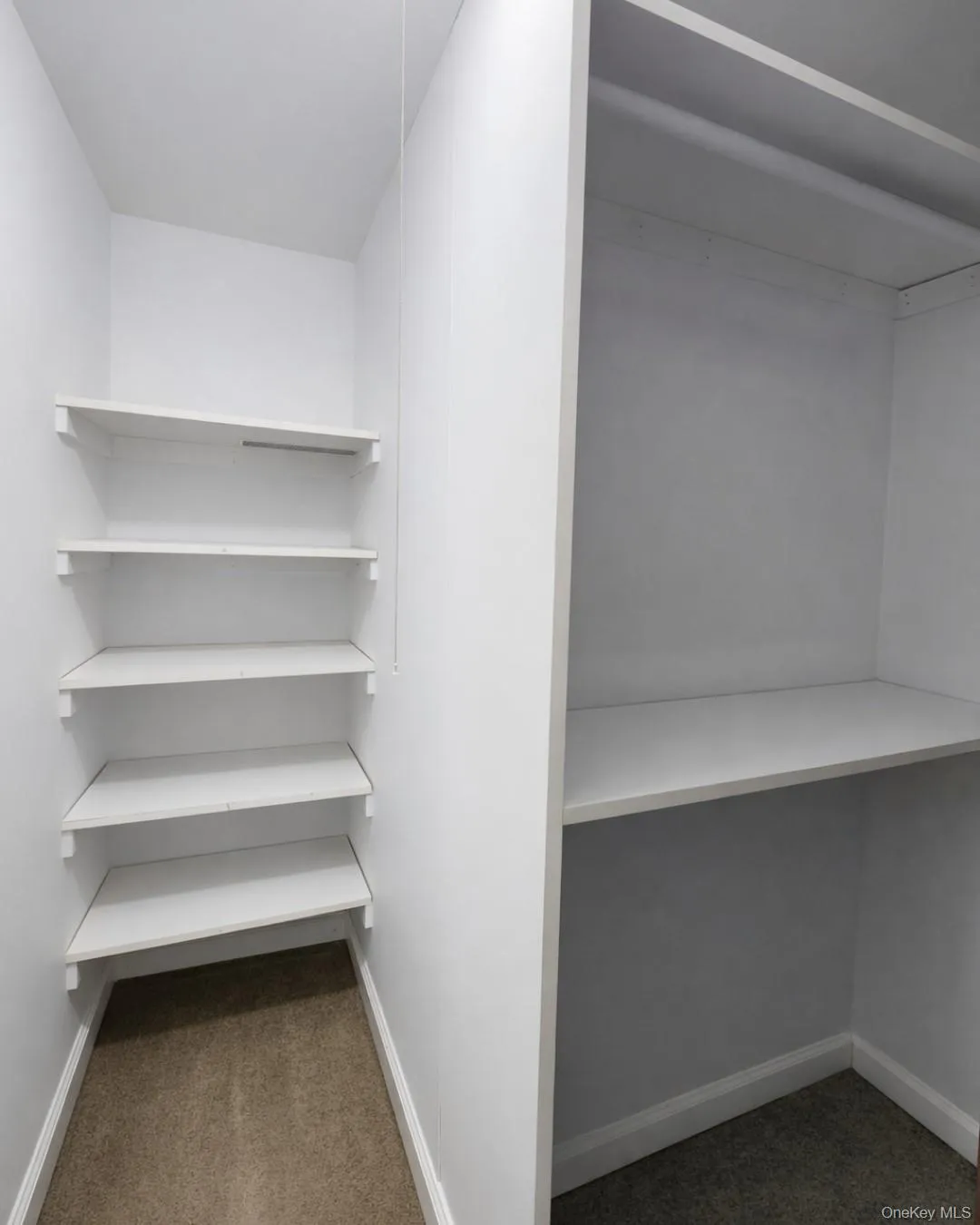 Walk in closet with dark carpet Walk in closet with dark carpet