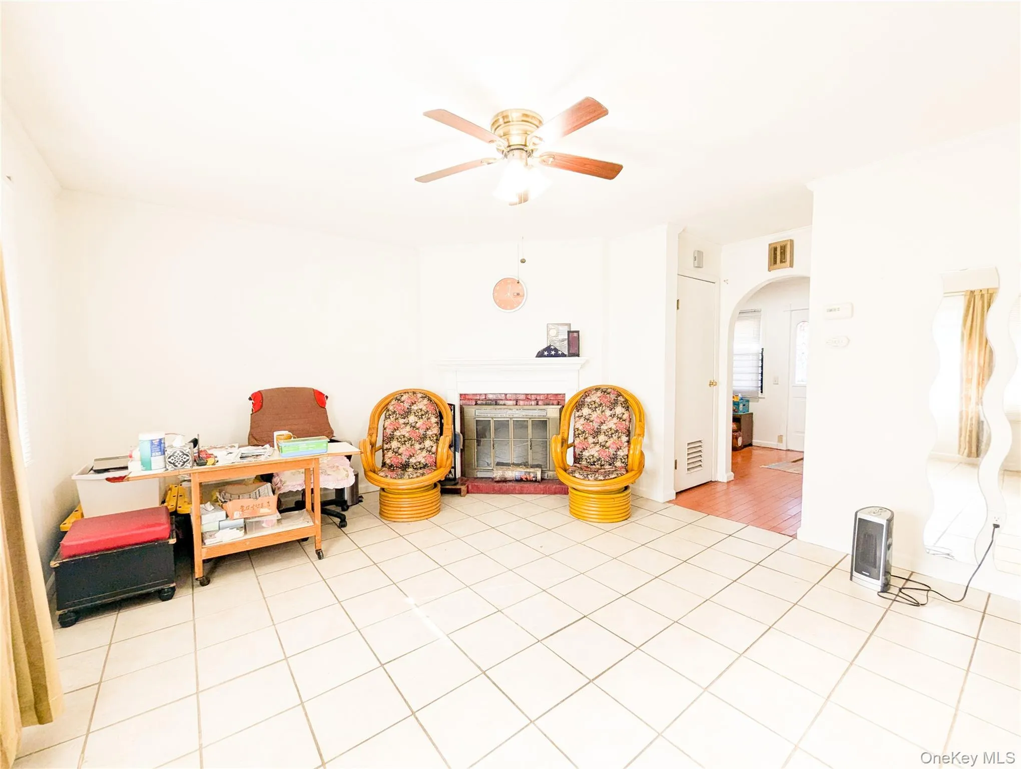 Game room featuring ceiling fan and light tile patterned flooring Game room featuring ceiling fan and light tile patterned flooring