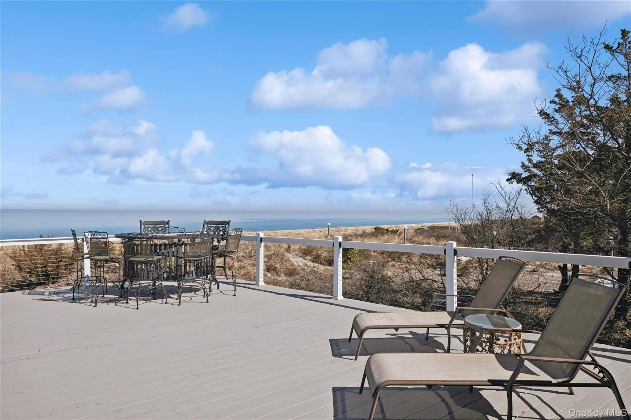 fully furnished deck with bar furniture, lounge chairs, table with umbrella fully furnished deck with bar furniture, lounge chairs, table with umbrella