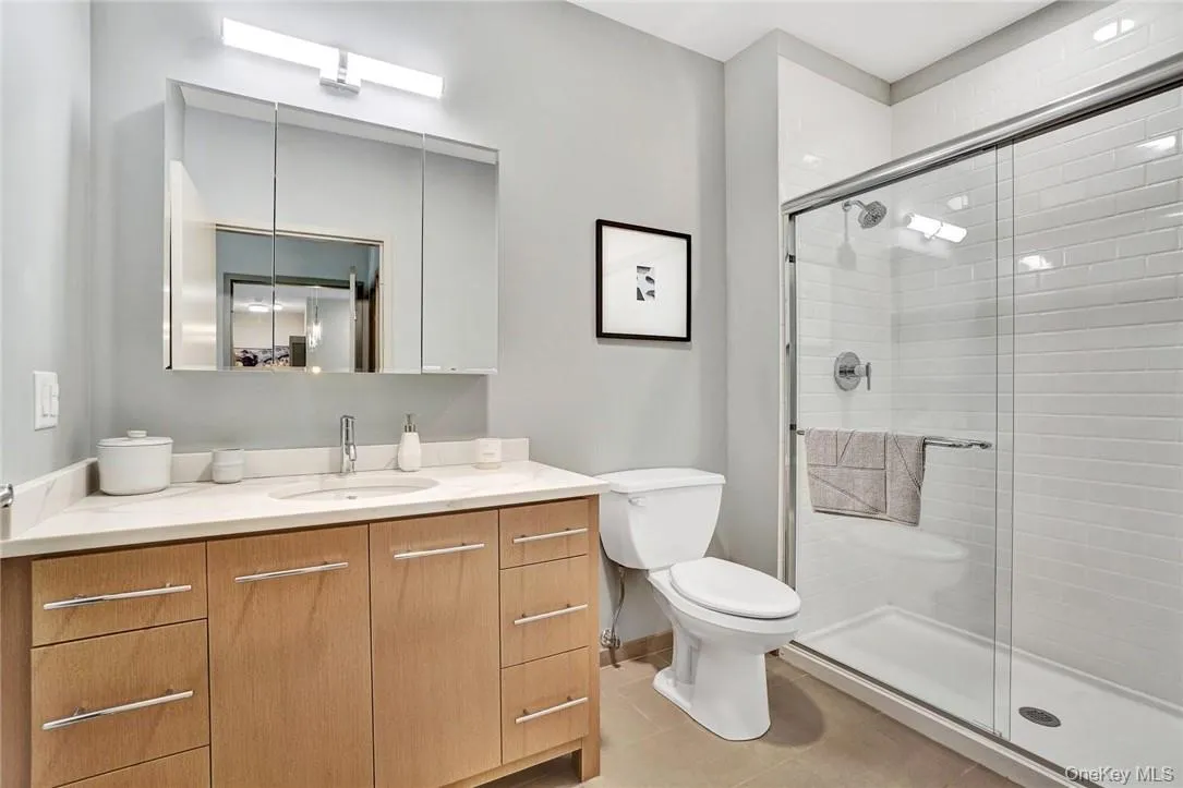 Neutral bathroom with large storage vanity and medicine cabinet. Neutral bathroom with large storage vanity and medicine cabinet.
