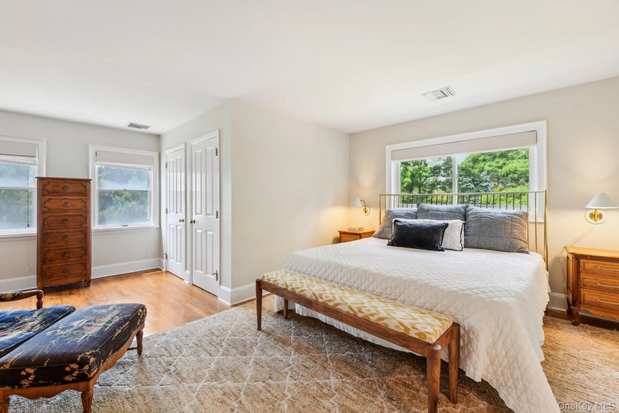 Primary bedroom featuring multiple windows, light wood-style floors, and a closet Primary bedroom featuring multiple windows, light wood-style floors, and a closet