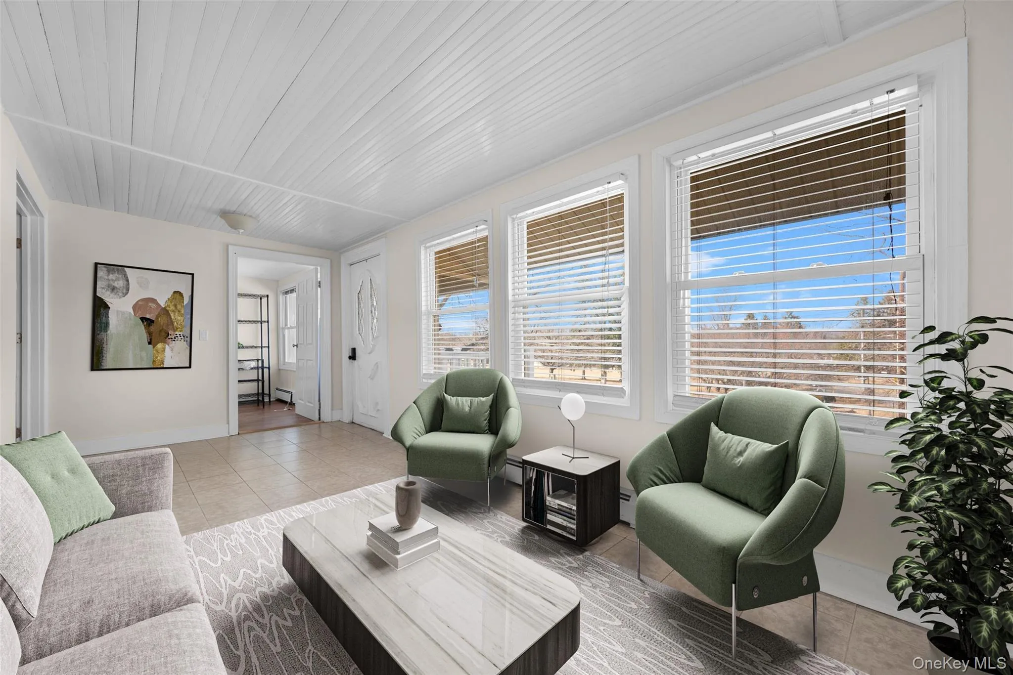 Tiled living area that floods with natural light. AI enhanced image Tiled living area that floods with natural light. AI enhanced image