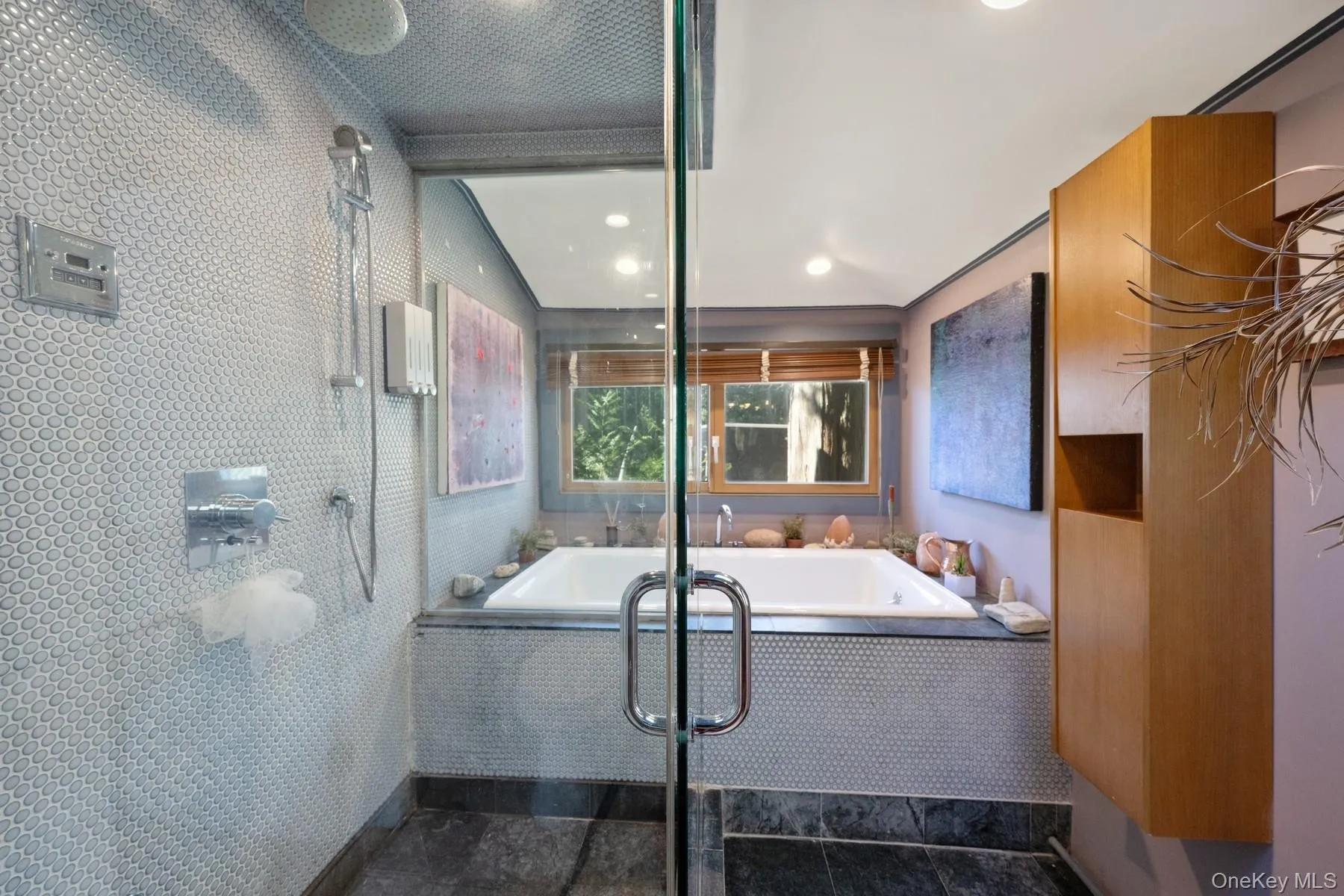 Bathroom featuring a relaxing tiled tub Bathroom featuring a relaxing tiled tub