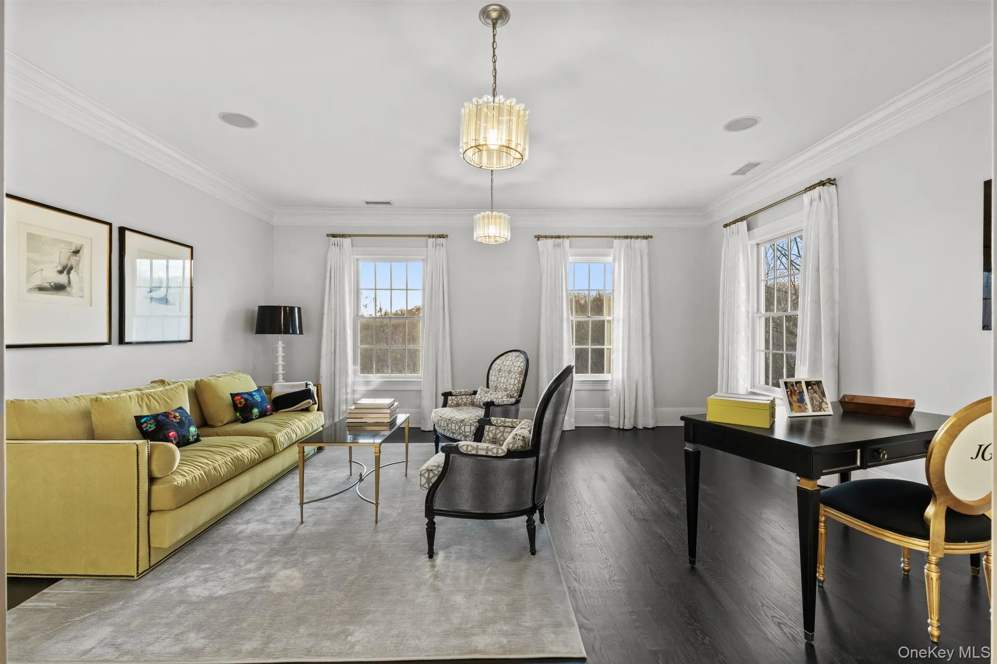 Whether for private conversations or a secluded upstairs office, this gorgeous room serves as an elegant extension of the owner’s bedroom. Whether for private conversations or a secluded upstairs office, this gorgeous room serves as an elegant extension of the owner’s bedroom.