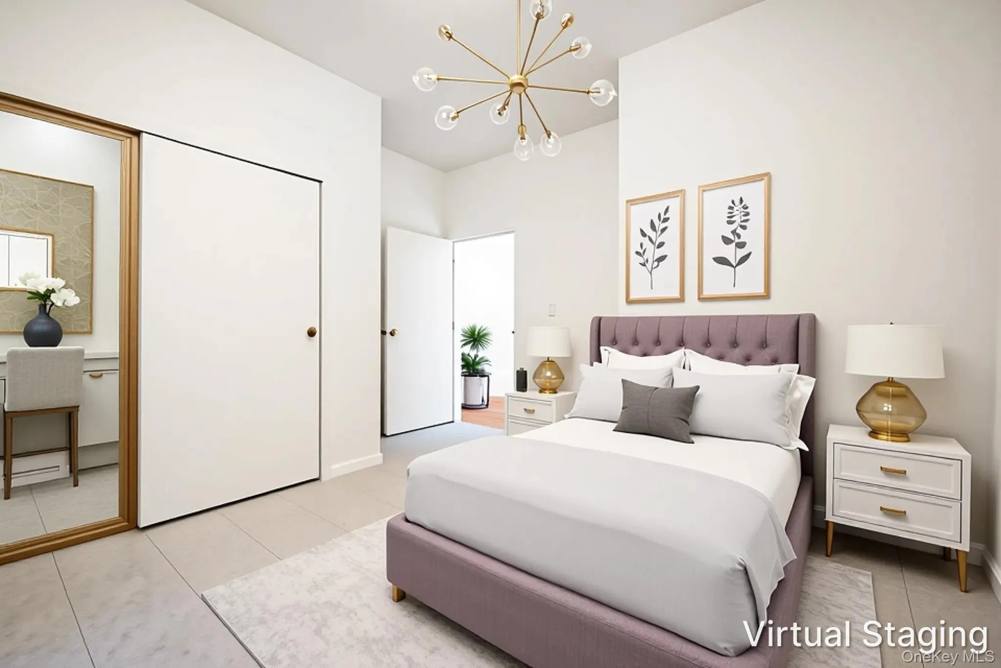 Virtually staged Main Bedroom facing north and light flooring large closet Virtually staged Main Bedroom facing north and light flooring large closet