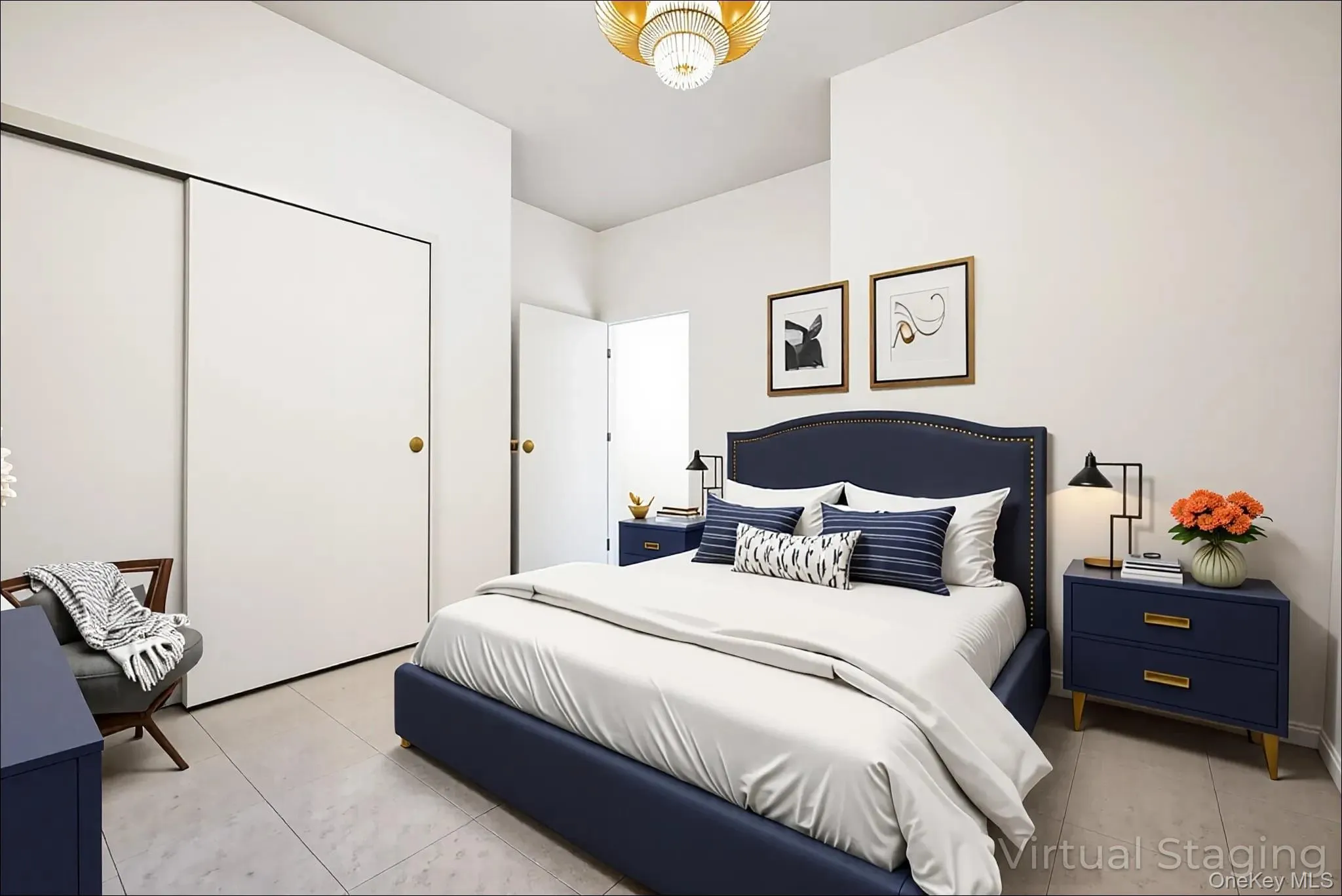 Virtually staged Main Bedroom facing north and light flooring large closet Virtually staged Main Bedroom facing north and light flooring large closet