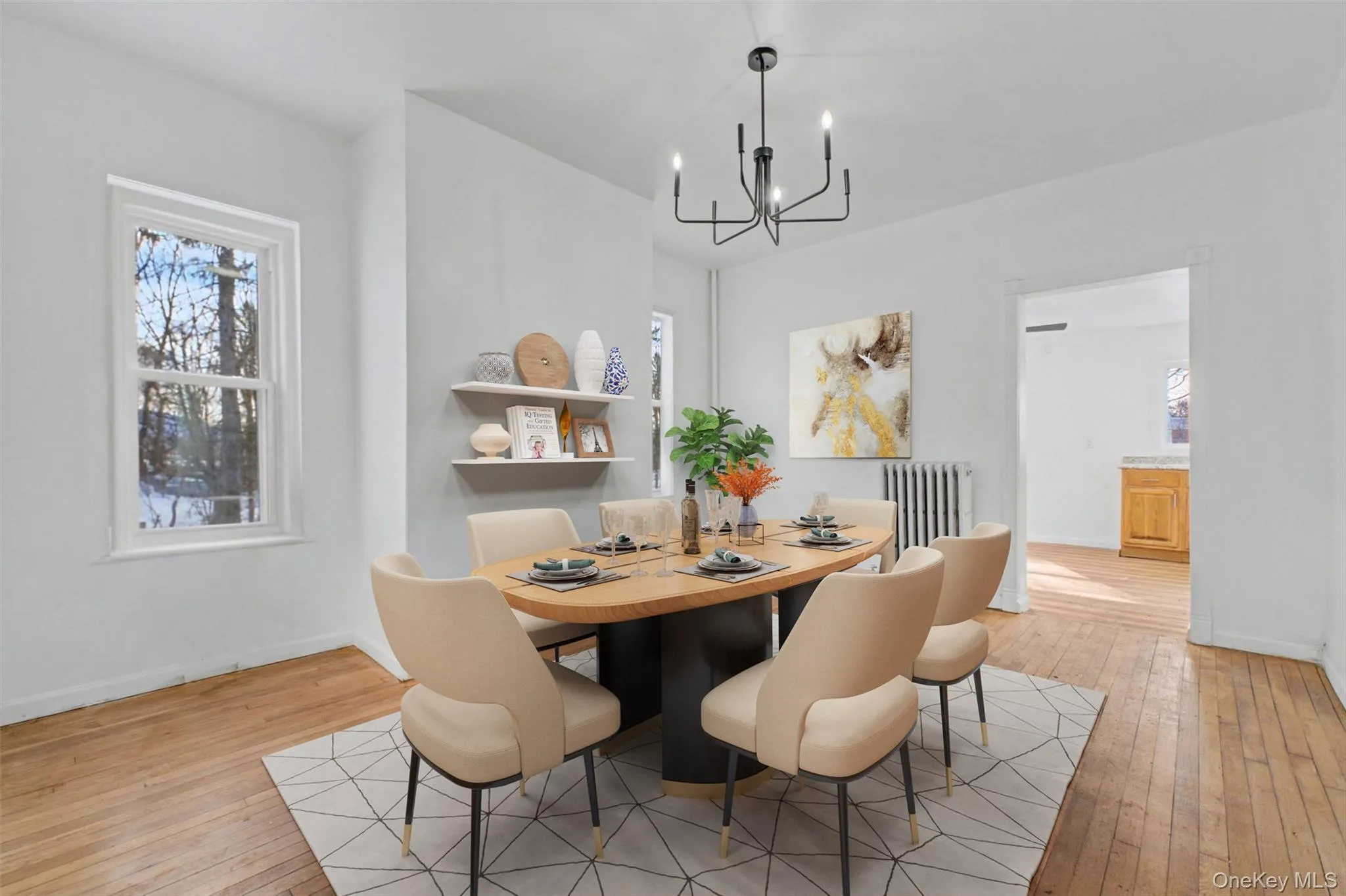 Virtually Staged Bright dining room with convenient access to the kitchen, offering a functional layout for hosting and daily Virtually Staged Bright dining room with convenient access to the kitchen, offering a functional layout for hosting and daily