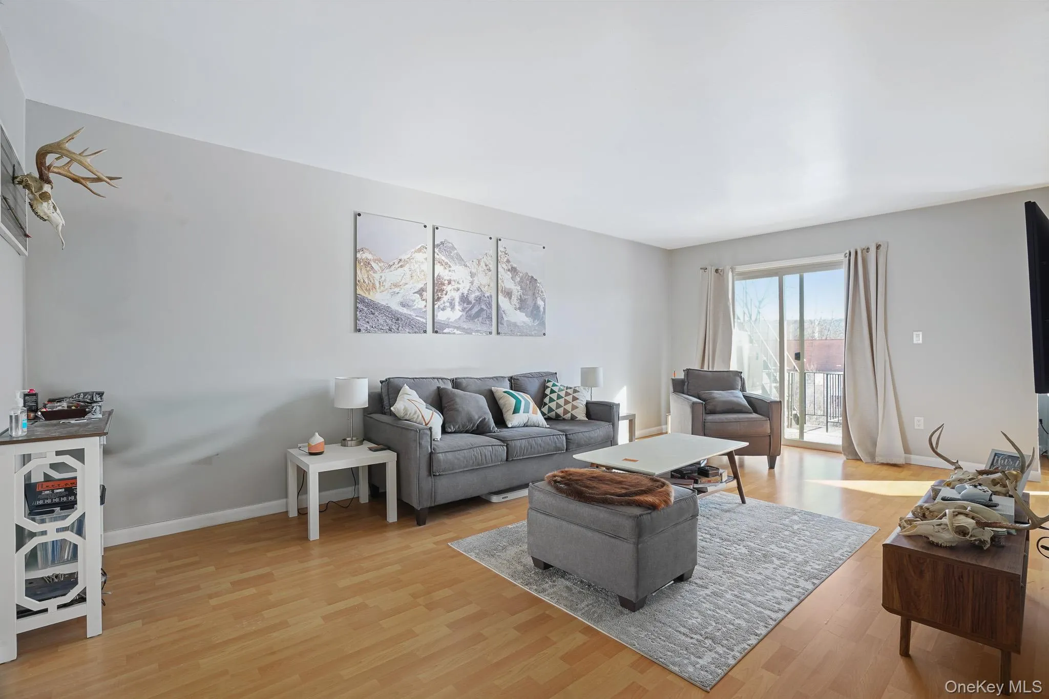 Living room with light wood-style floors and baseboards Living room with light wood-style floors and baseboards