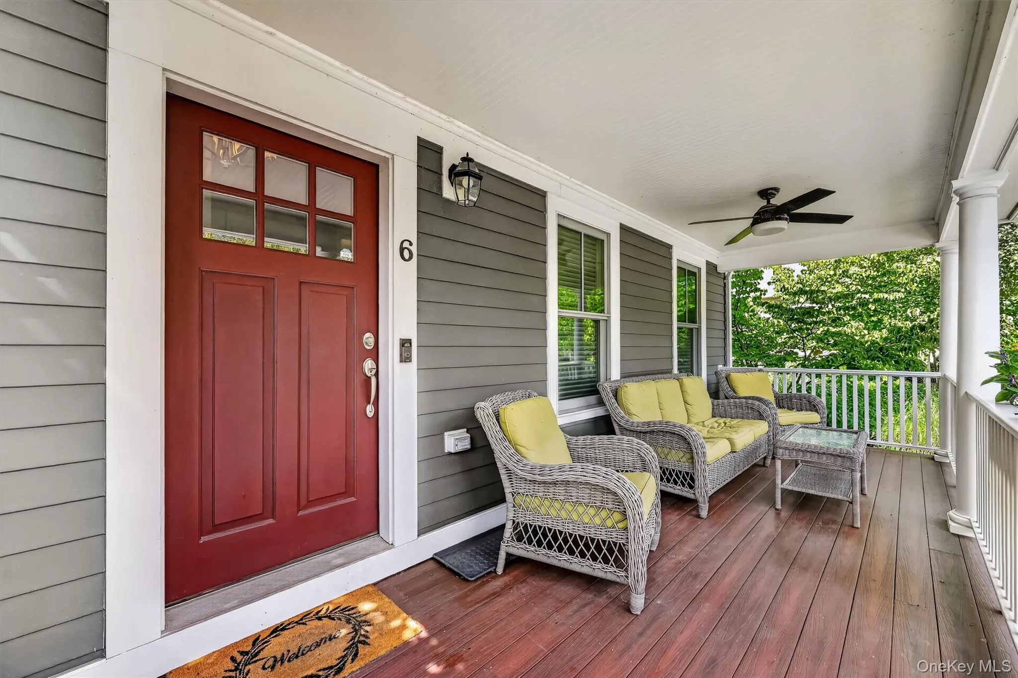 A welcoming covered front porch provides another lovely spot to relax. A welcoming covered front porch provides another lovely spot to relax.