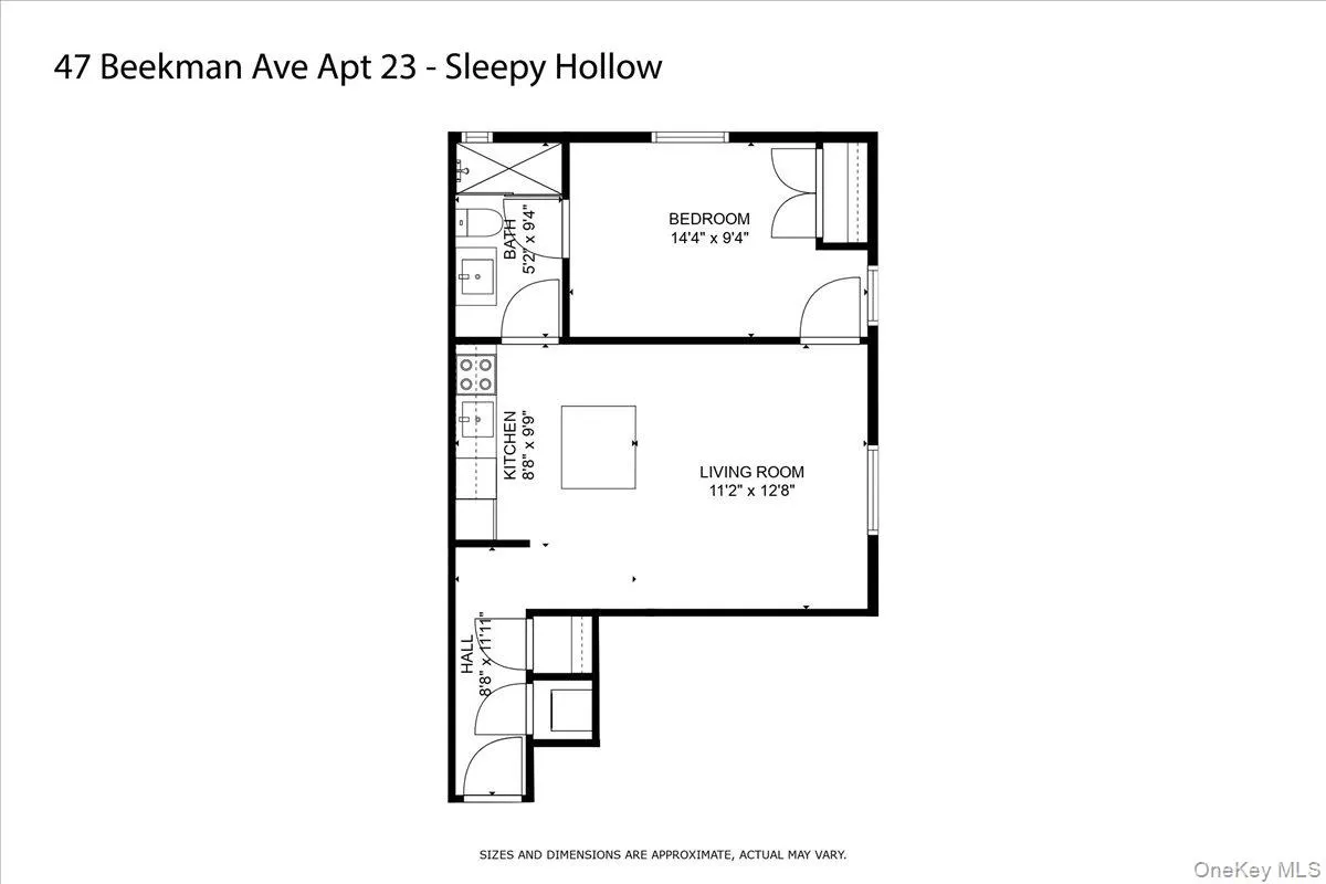 Floor Plan – Functional one-bedroom layout with open living/dining area and private bedroom. Floor Plan – Functional one-bedroom layout with open living/dining area and private bedroom.
