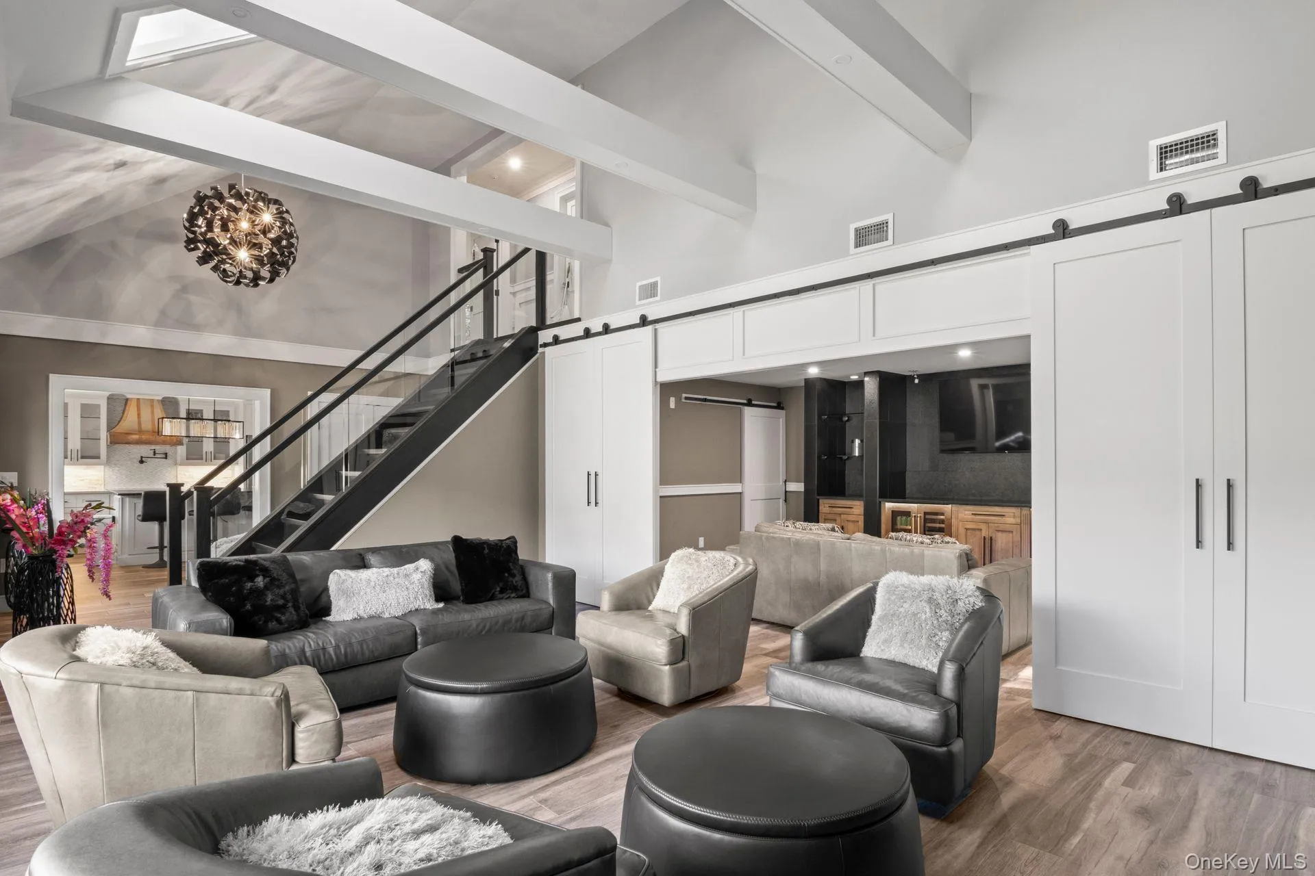 Sophisticated living - barn doors offer separation Sophisticated living - barn doors offer separation