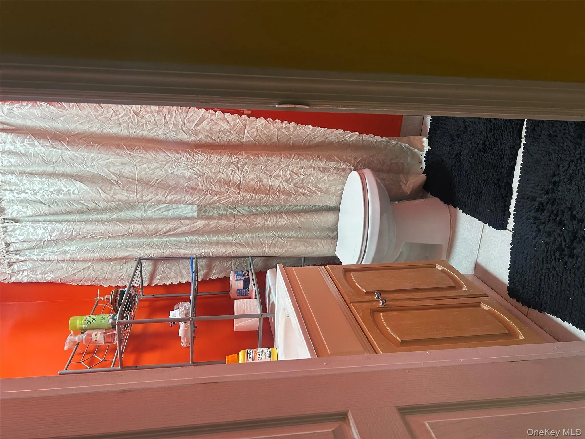 Bathroom featuring vanity and curtained shower Bathroom featuring vanity and curtained shower