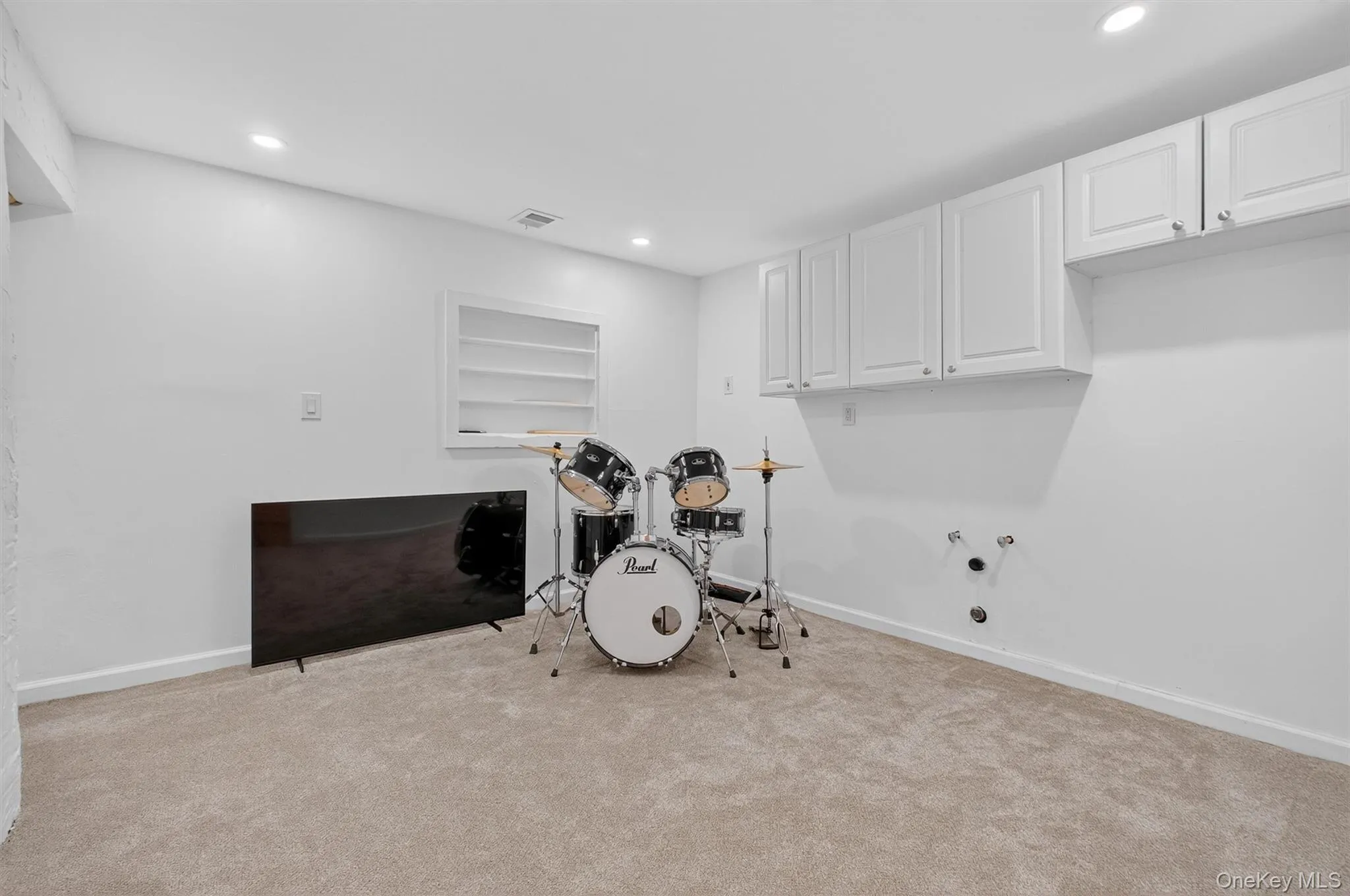 Rec room with carpet floors and recessed lighting Rec room with carpet floors and recessed lighting