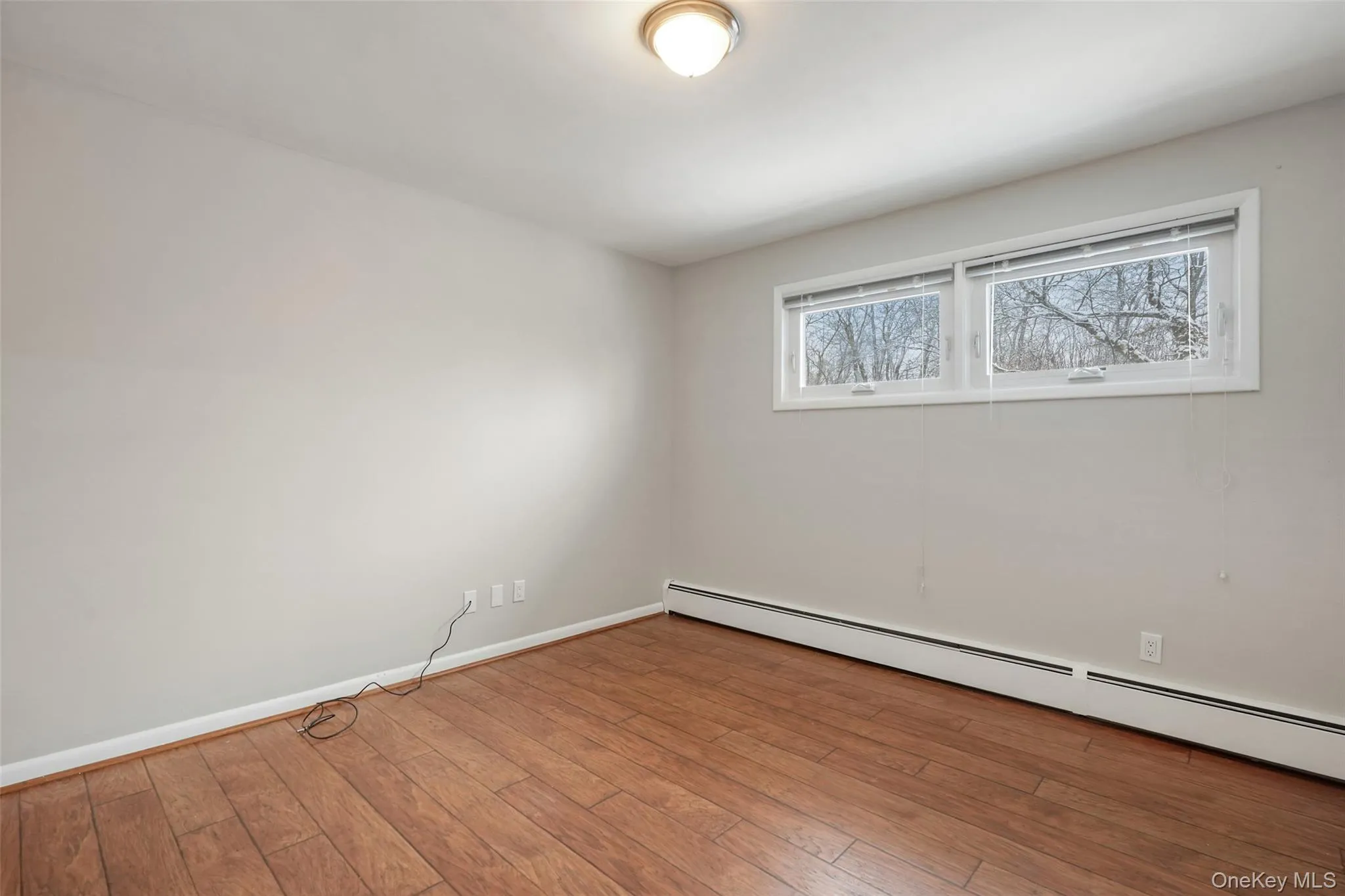 Unfurnished room with a baseboard radiator and light wood-style flooring Unfurnished room with a baseboard radiator and light wood-style flooring