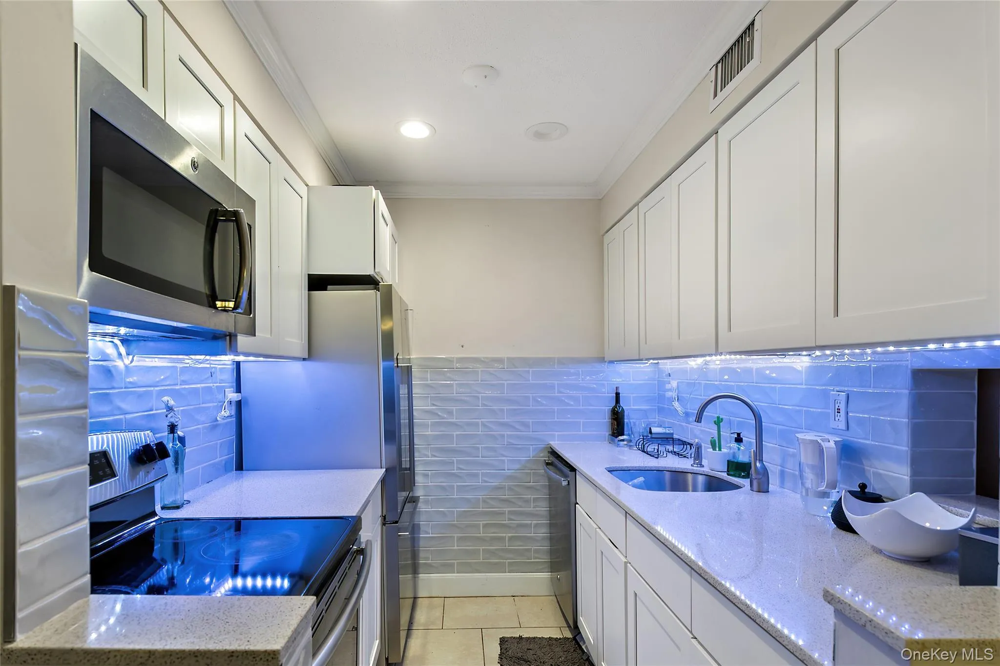Kitchen showing the counter lighting. Kitchen showing the counter lighting.