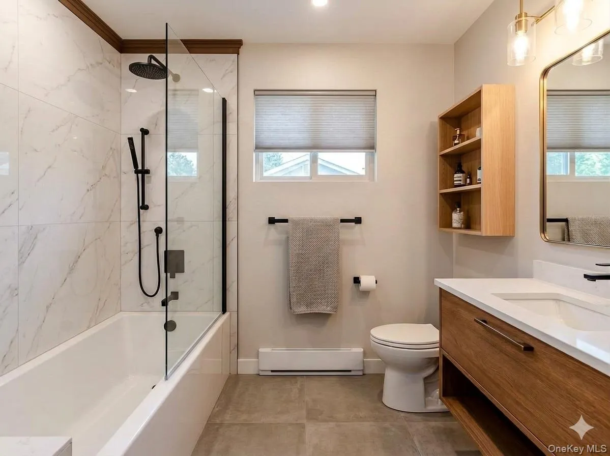 Virtually staged main bathroom Virtually staged main bathroom