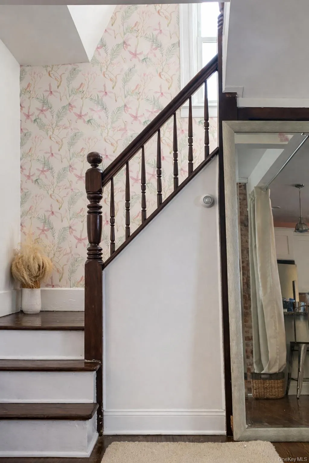 Staircase with wallpapered walls Staircase with wallpapered walls