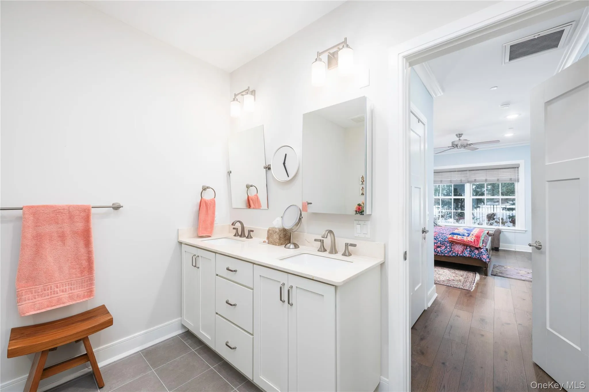 Primary bathroom with double vanity. Primary bathroom with double vanity.