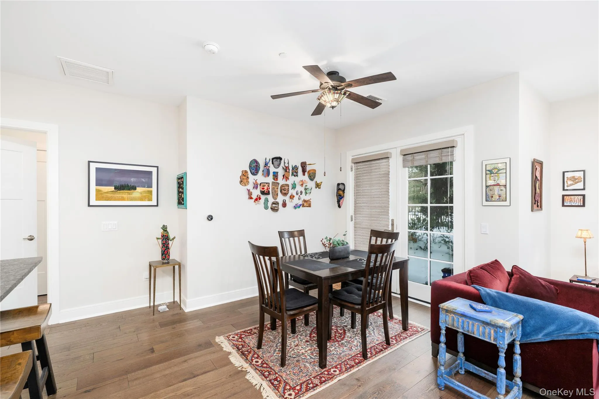 Dining room with French doors out to patio space. Dining room with French doors out to patio space.