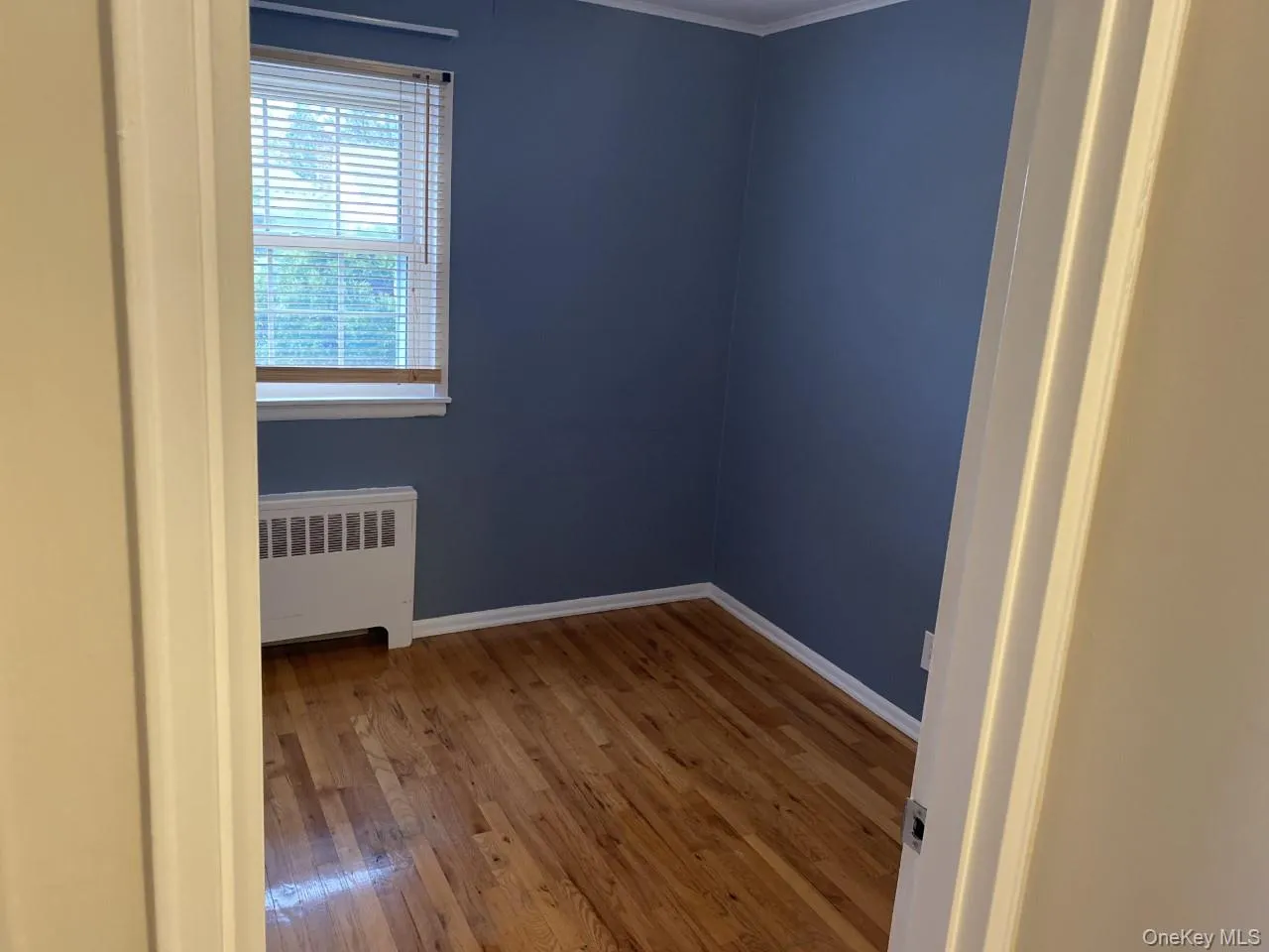 Bedroom featuring radiator and wood finished floors Bedroom featuring radiator and wood finished floors