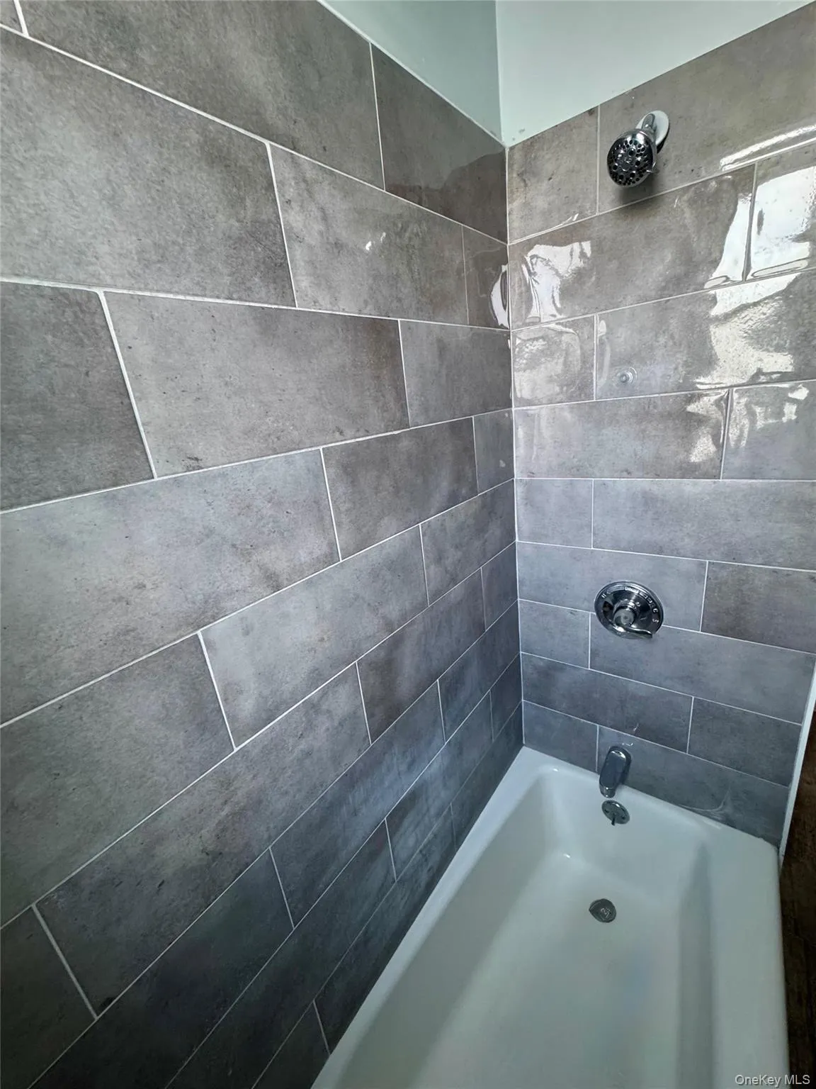 Newly designed bath tiles, brand new faucet and shower fixtures Newly designed bath tiles, brand new faucet and shower fixtures