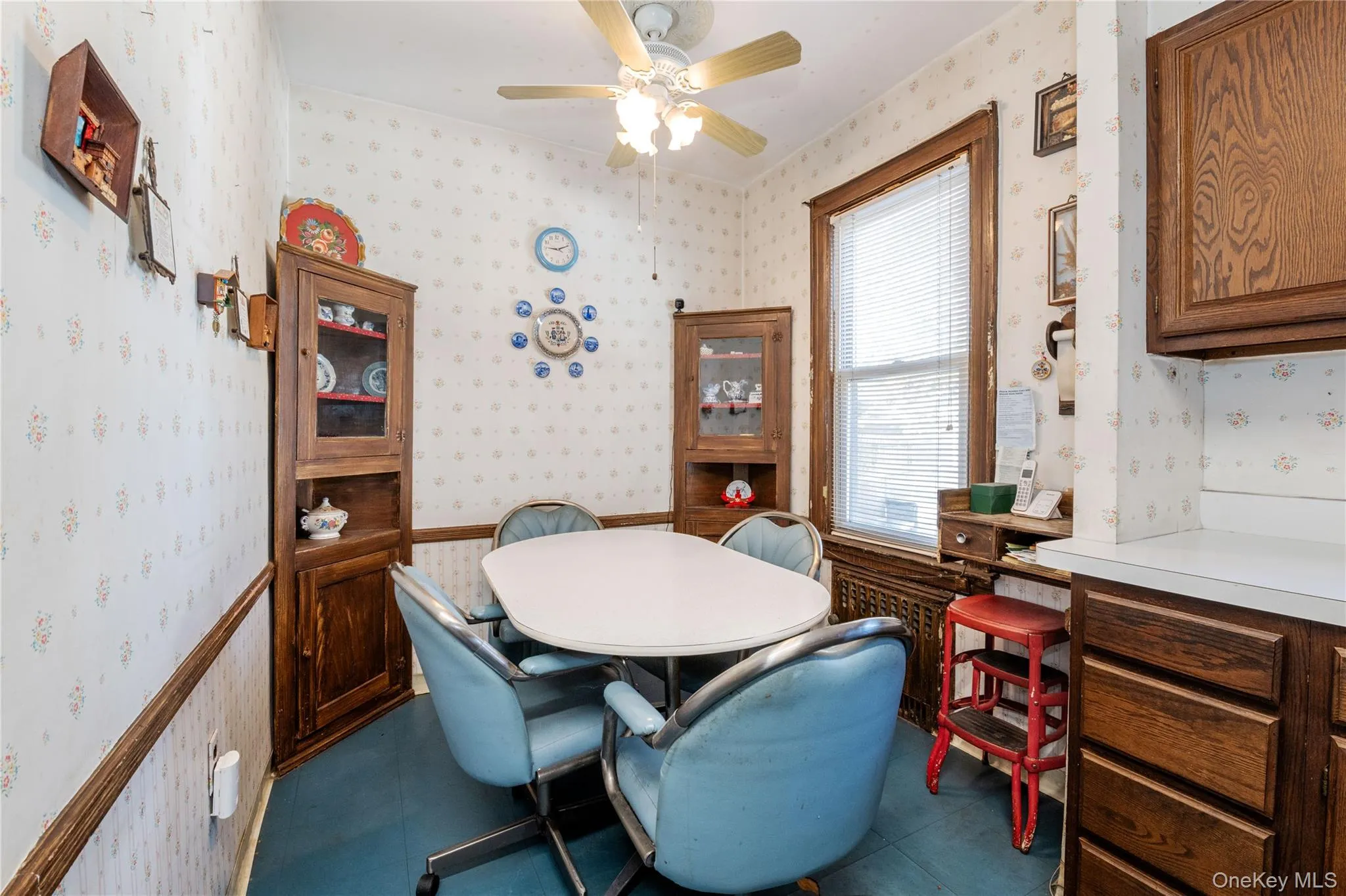Dining space off kitchen with ceiling fan Dining space off kitchen with ceiling fan