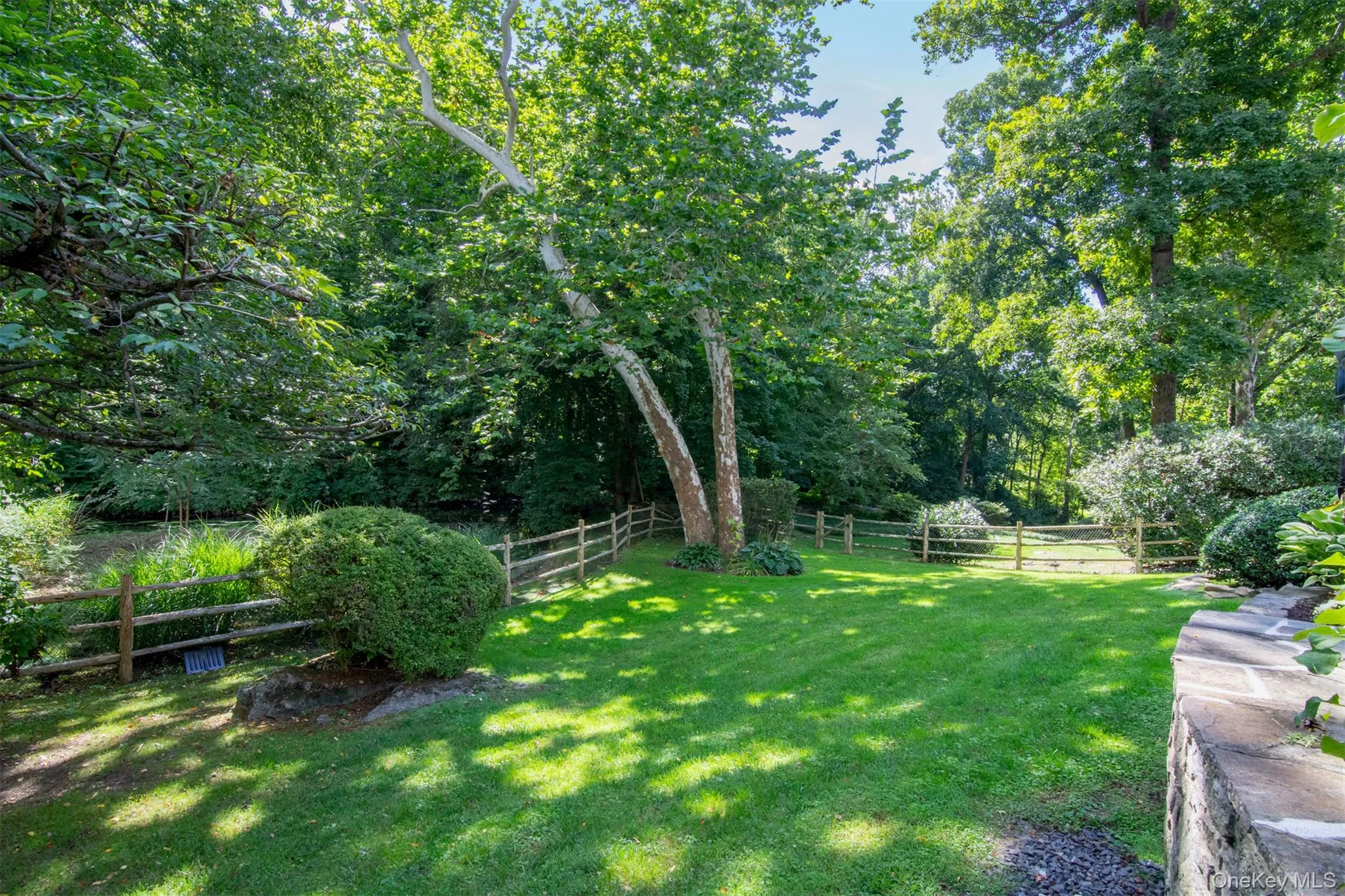 As stunning as this yard may be, it is the vast natural wonderland that lies behind the home that will take your breath away. At the rear of the property, a sloping lawn unrolls to a gentle stream that separates the property from the Ridgeway nature preserve, a protected green space with acres of towering trees and public walking trails. As stunning as this yard may be, it is the vast natural wonderland that lies behind the home that will take your breath away. At the rear of the property, a sloping lawn unrolls to a gentle stream that separates the property from the Ridgeway nature preserve, a protected green space with acres of towering trees and public walking trails.