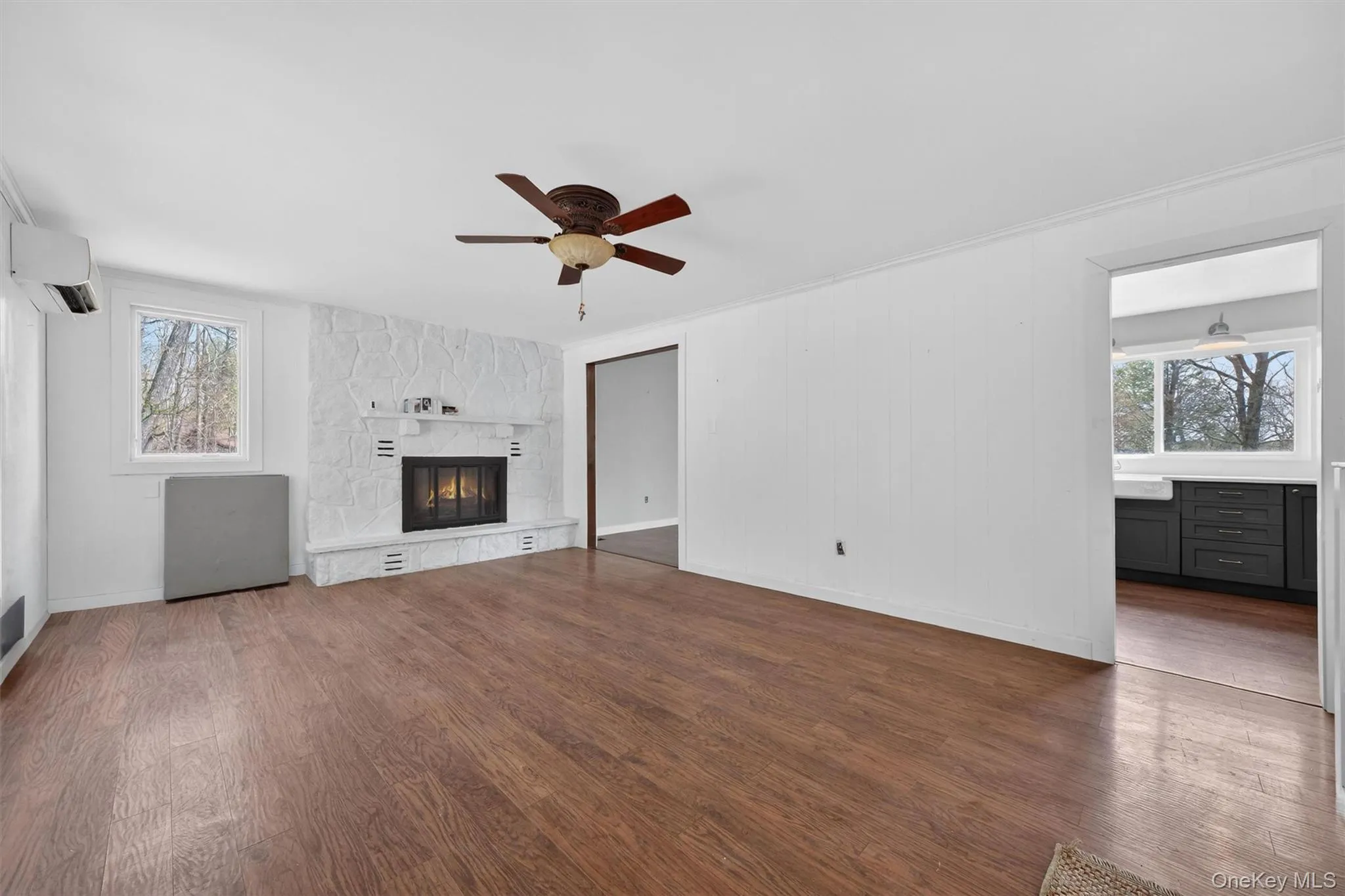 Hardwood floor and Fireplace. Hardwood floor and Fireplace.