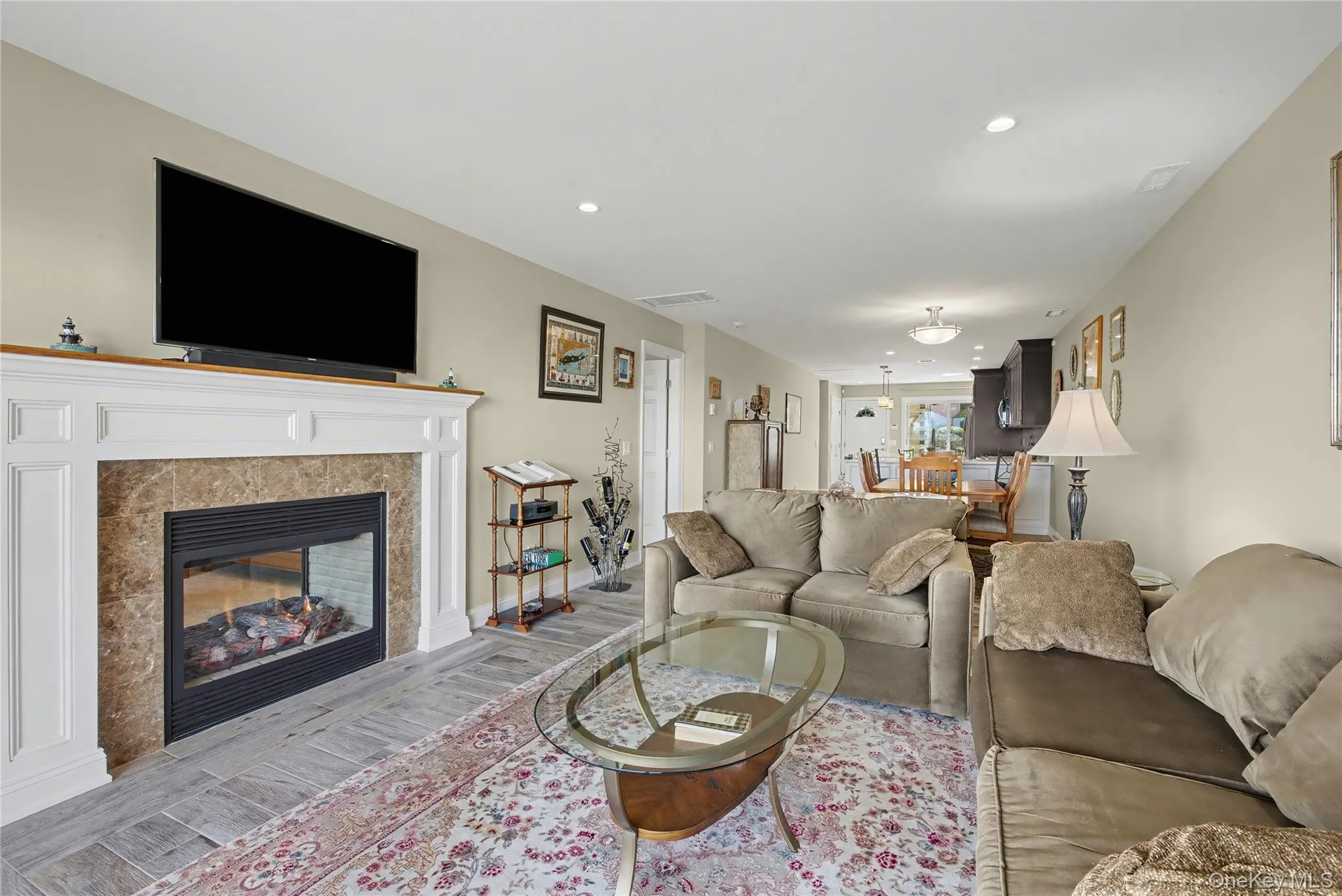Living room with gas fireplace. Living room with gas fireplace.