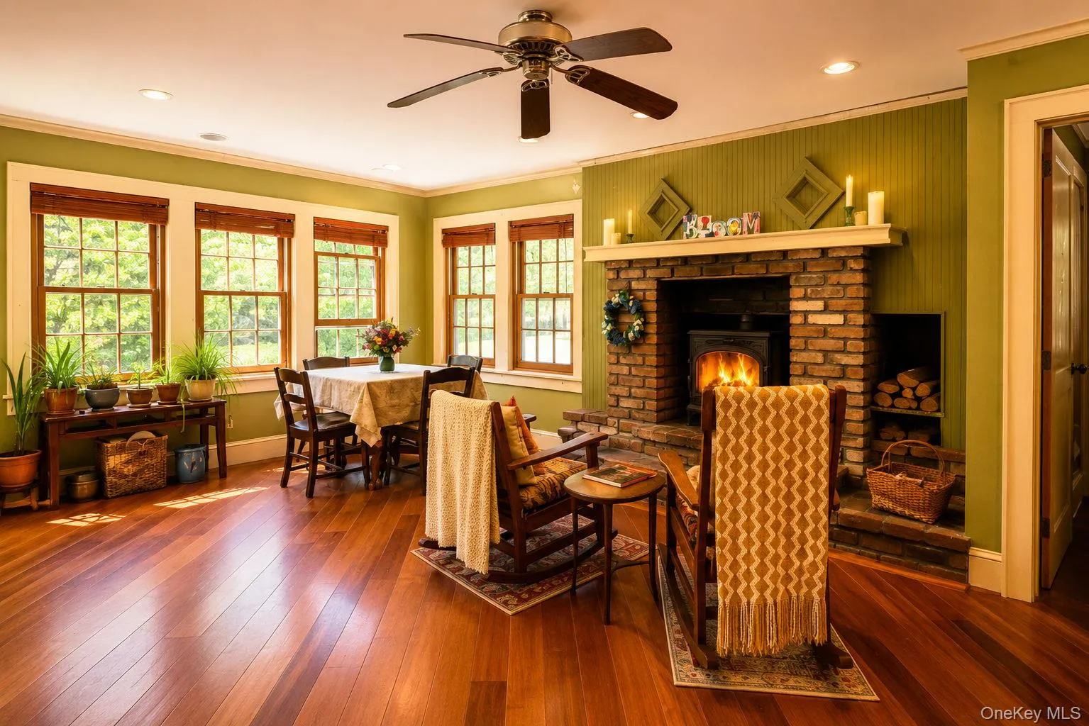Dinning area featuring wood-burning stove Dinning area featuring wood-burning stove