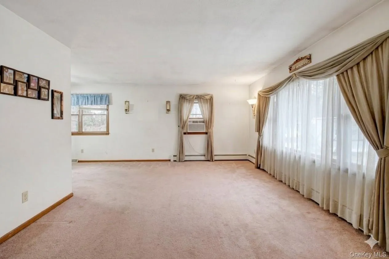 Spare room featuring healthy amount of natural light, light carpet, a baseboard radiator, and cooling unit Spare room featuring healthy amount of natural light, light carpet, a baseboard radiator, and cooling unit