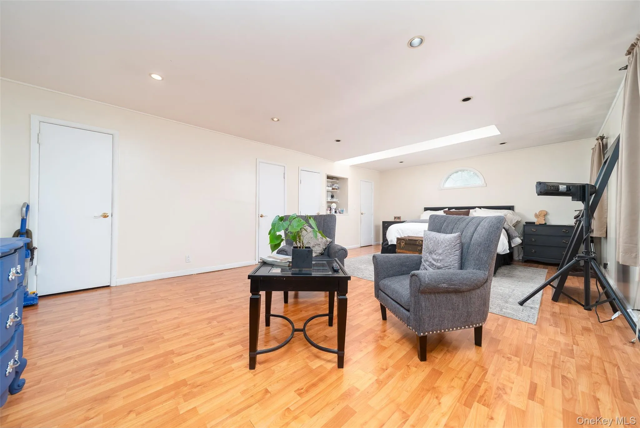 Living room featuring light wood-style floors and recessed lighting Living room featuring light wood-style floors and recessed lighting