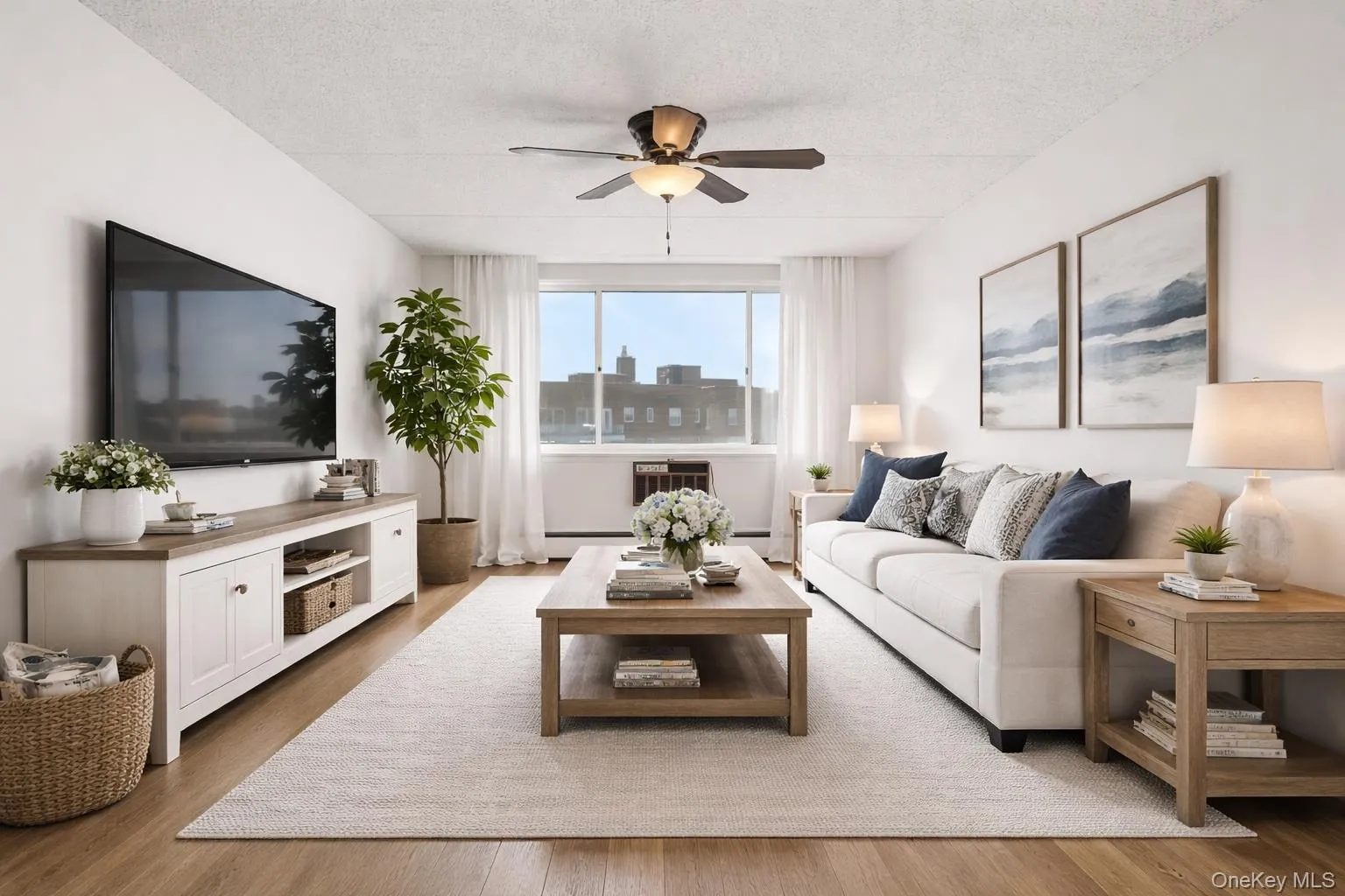 Sunny and spacious Living Room with door to the covered balcony. Virtually staged. Sunny and spacious Living Room with door to the covered balcony. Virtually staged.