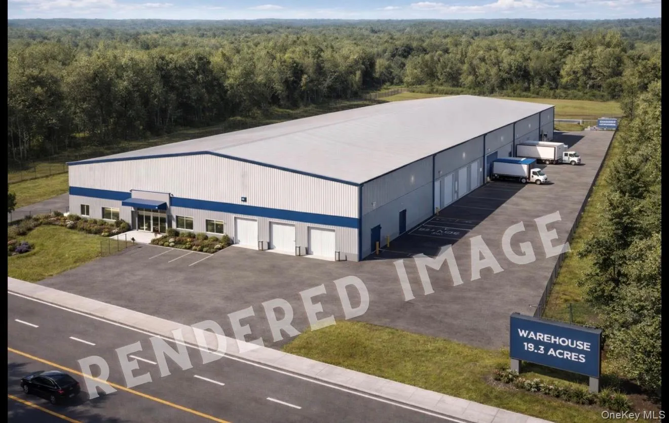 Rendered picture of land with rendered warehouse picture as a possible build Rendered picture of land with rendered warehouse picture as a possible build