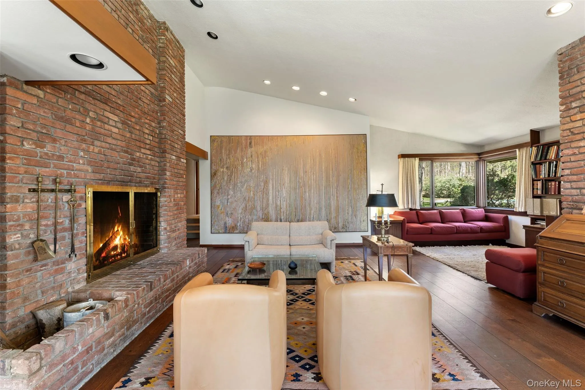 Living room with wood burning fireplace Living room with wood burning fireplace