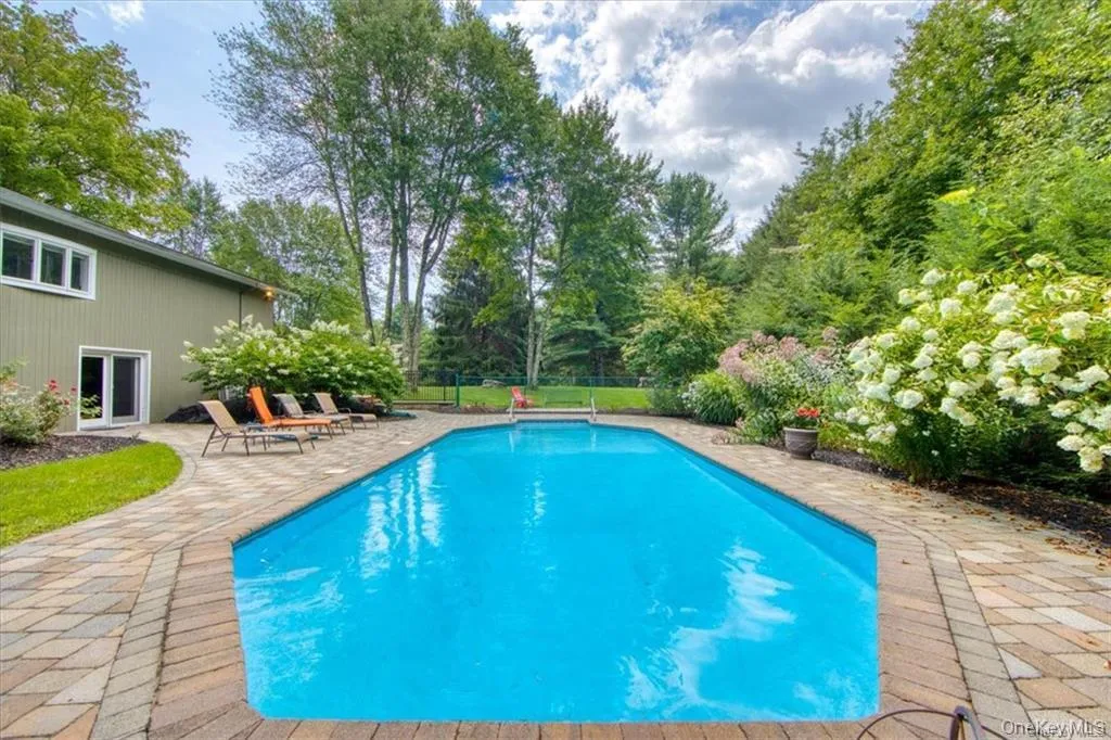 Swimming pool featuring a patio area and view of scattered trees Swimming pool featuring a patio area and view of scattered trees