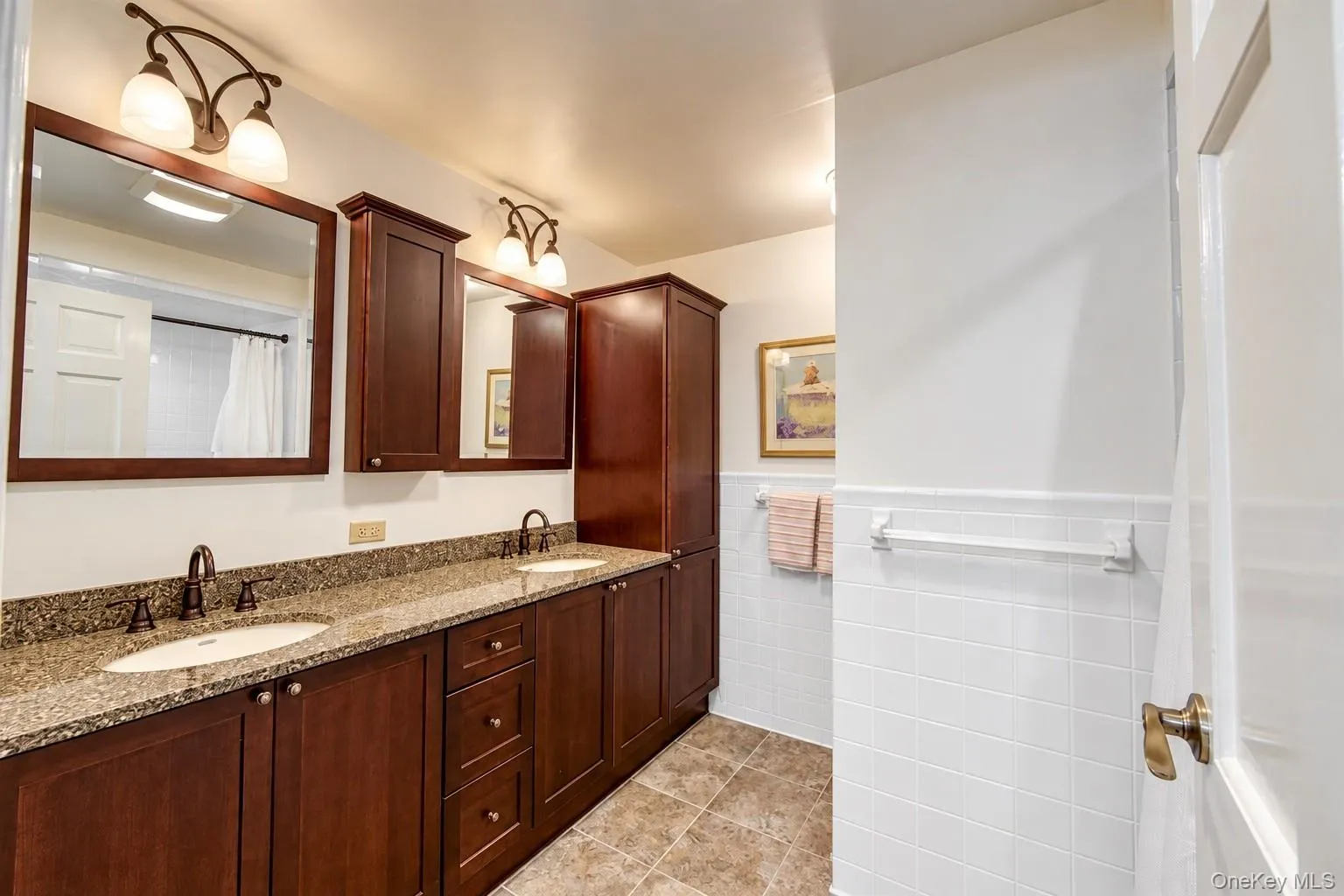 Dual vanity featuring undermount sinks and dark wood cabinetry Dual vanity featuring undermount sinks and dark wood cabinetry
