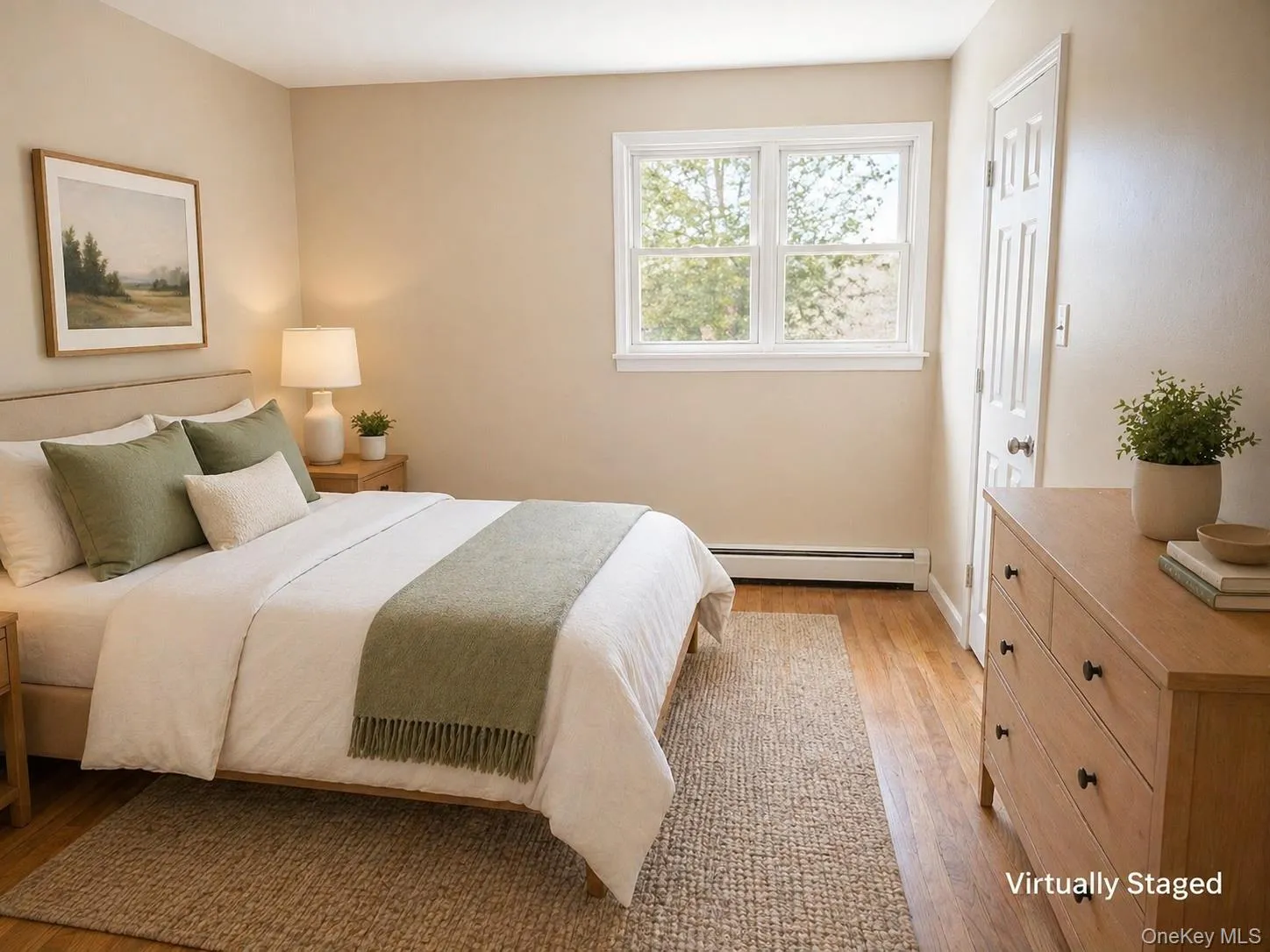 Comfortable primary bedroom with natural light Comfortable primary bedroom with natural light